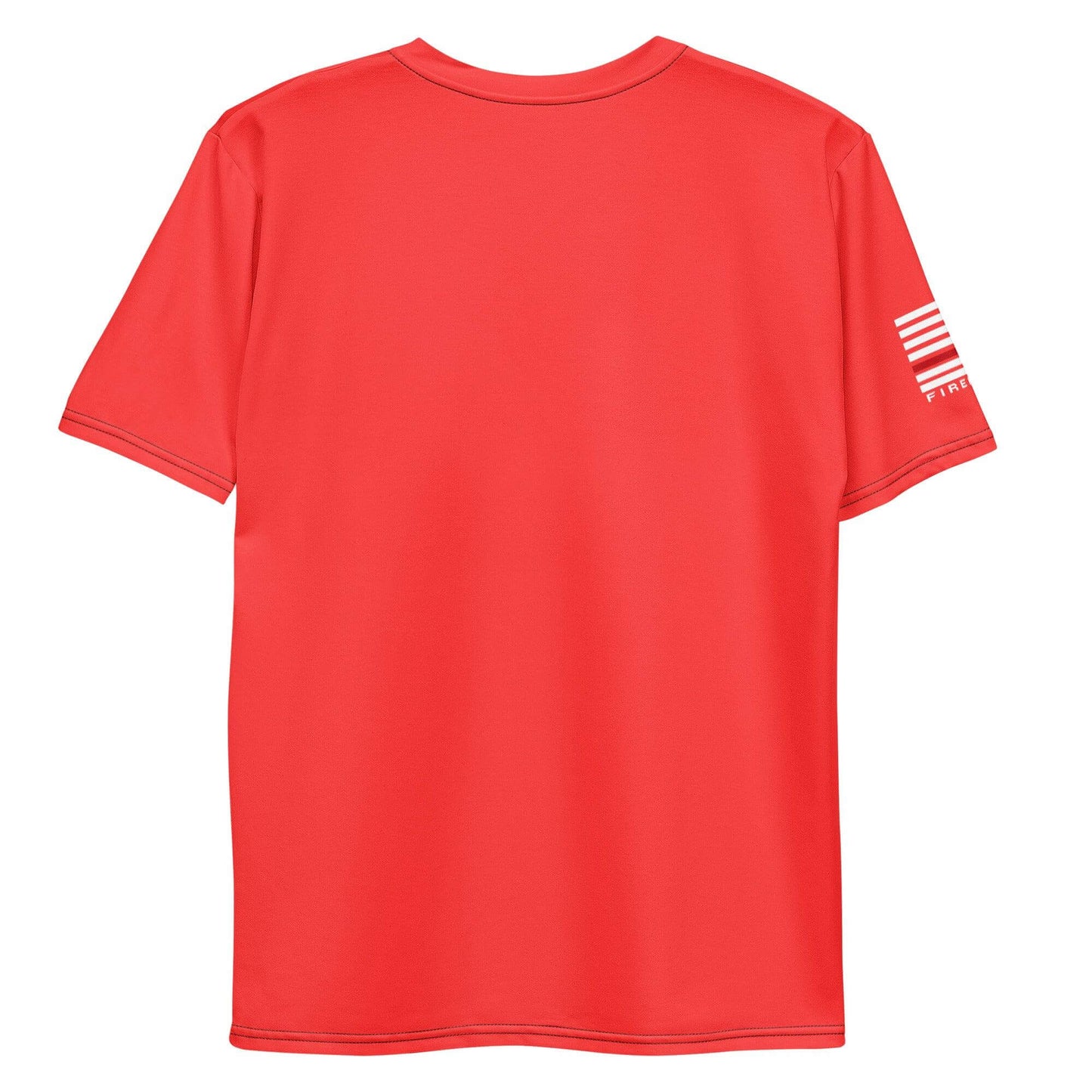 Back view of a smooth red men's t-shirt, perfect for firefighter apparel and firehouse gifts.