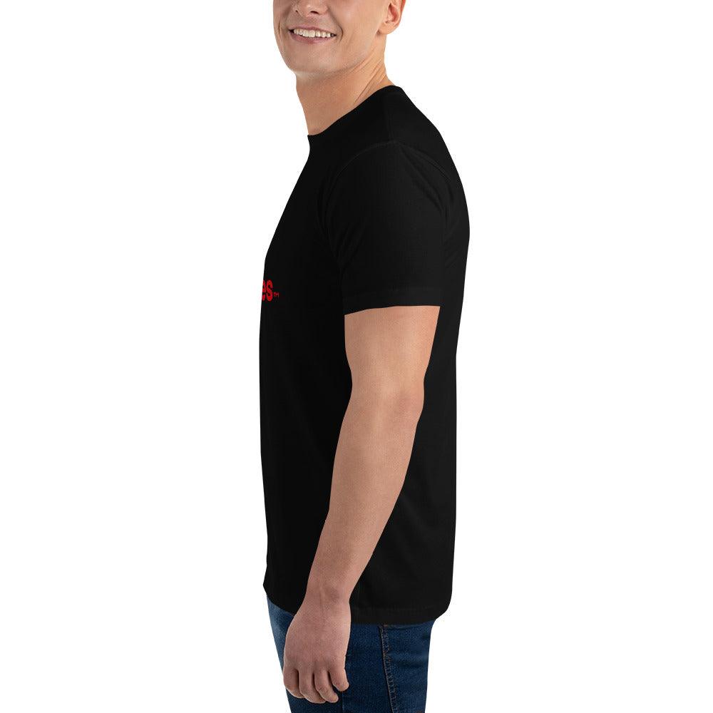 Side view of a comfortable black short sleeve t-shirt, perfect for firefighter apparel and casual wear.
