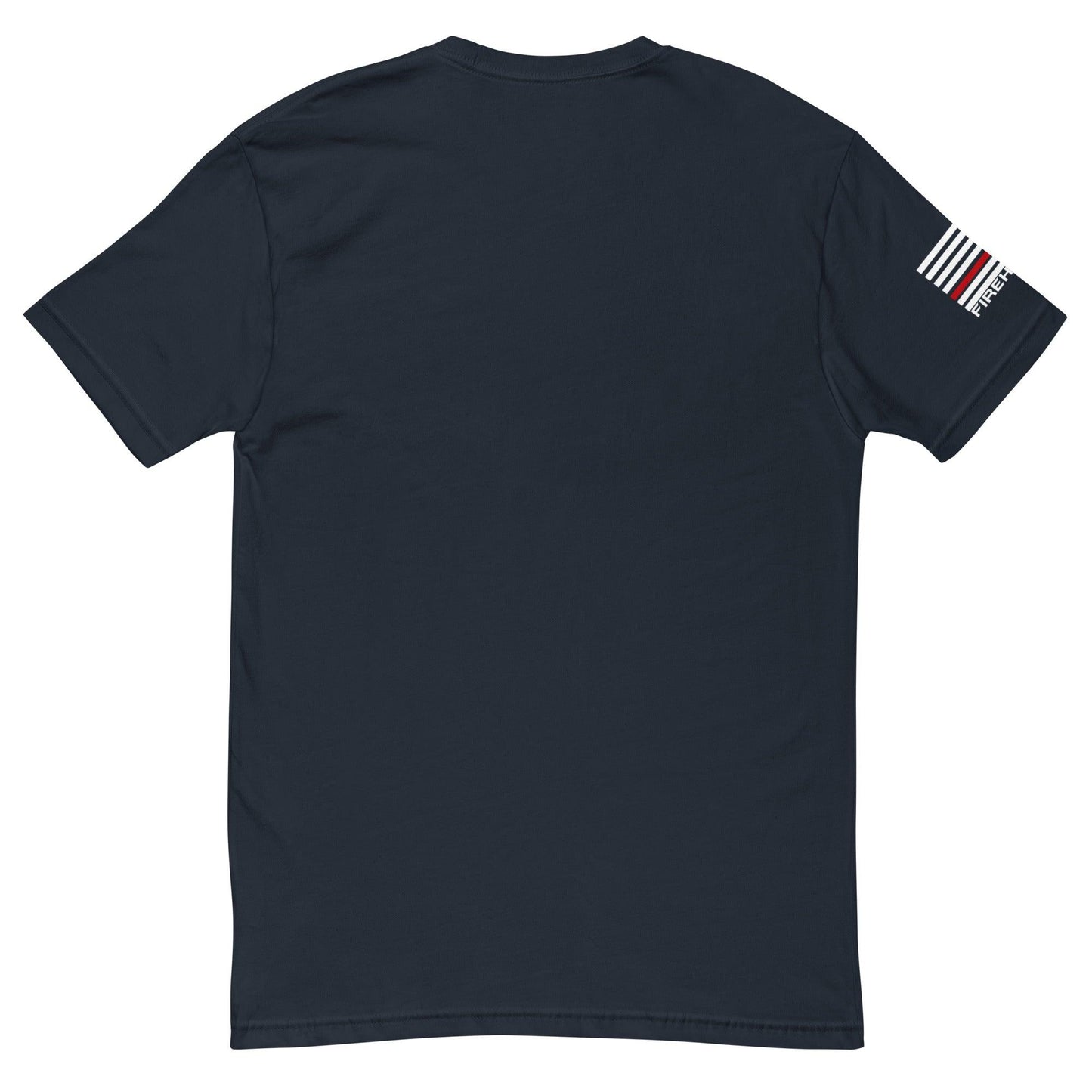 Back view of a lightweight short sleeve t-shirt with firefighter design, perfect for gifts and firehouse gear.