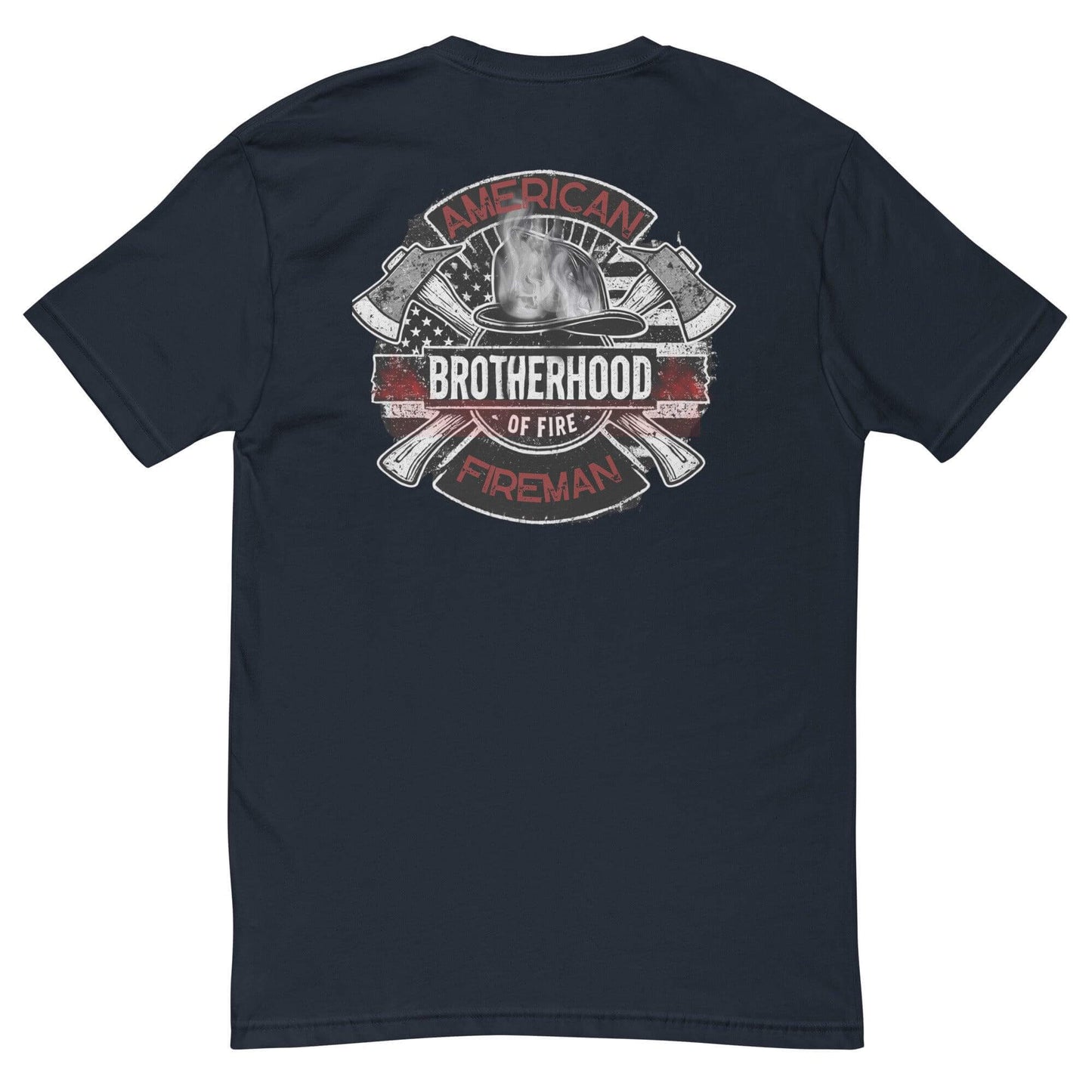 American Brotherhood of Fire t-shirt design featuring axes and firefighter helmet, perfect for firefighter gifts and apparel.