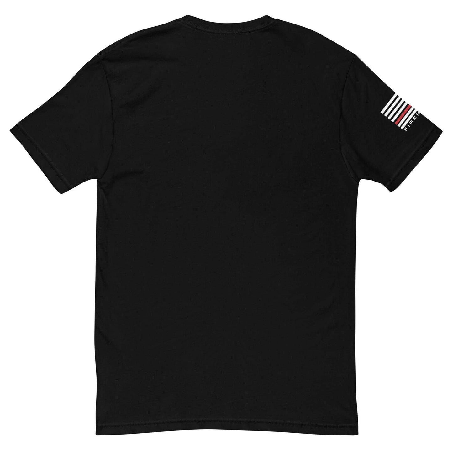 Black short sleeve t-shirt featuring a unique back design, perfect for firefighter apparel and gifts.