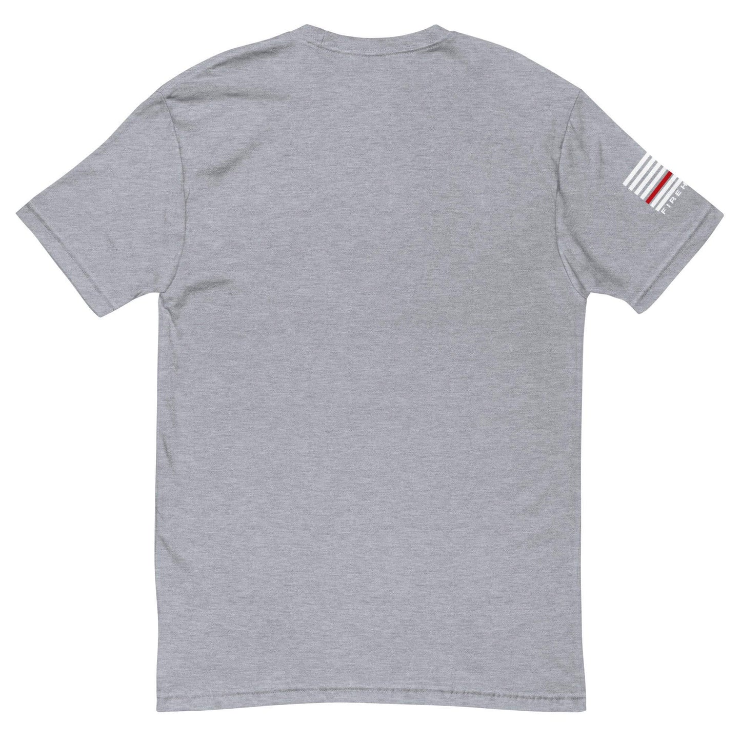 Back view of a soft, lightweight heather grey short sleeve t-shirt, ideal for firefighters and casual wear.