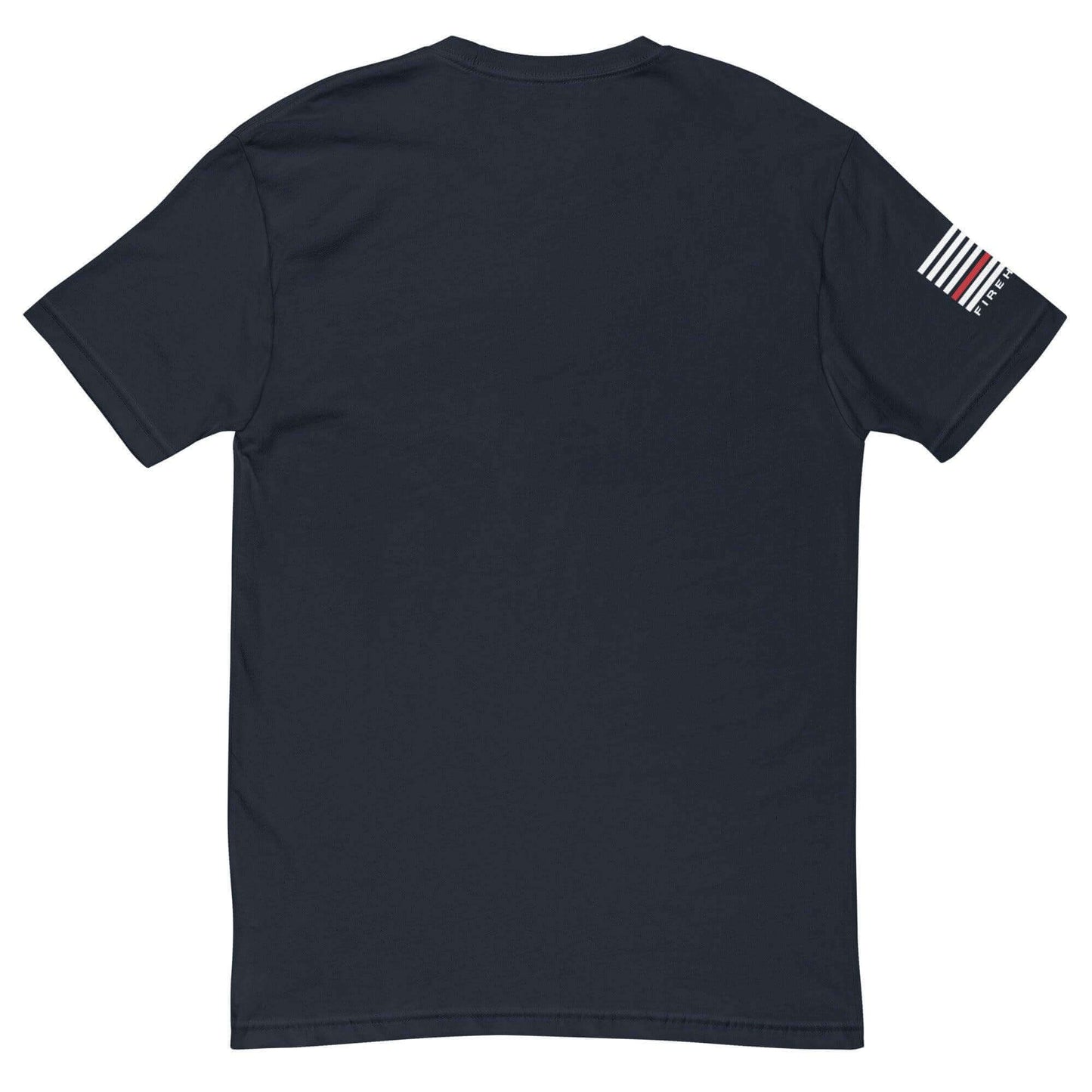 Back view of a comfortable short sleeve t-shirt featuring firefighter stripes, ideal for firefighter gifts and apparel.