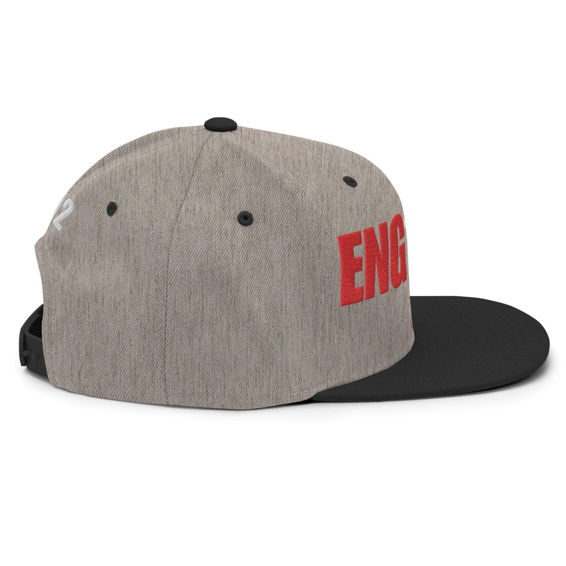 Custom firefighter snapback hat with "ENGINE" text, perfect for firehouse pride and firefighter gifts.