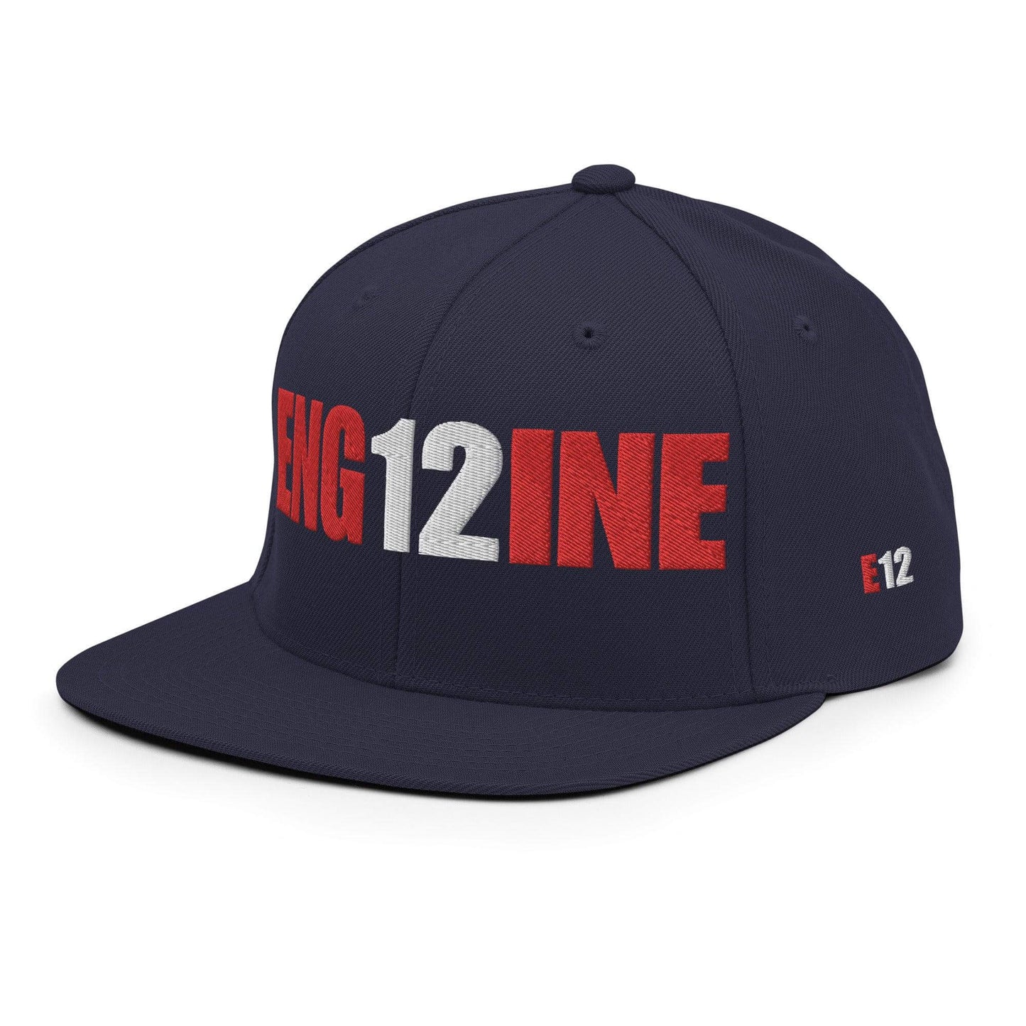 Custom firefighter snapback hat featuring bold "ENG 12" lettering, perfect for firehouse pride and firefighter gifts.