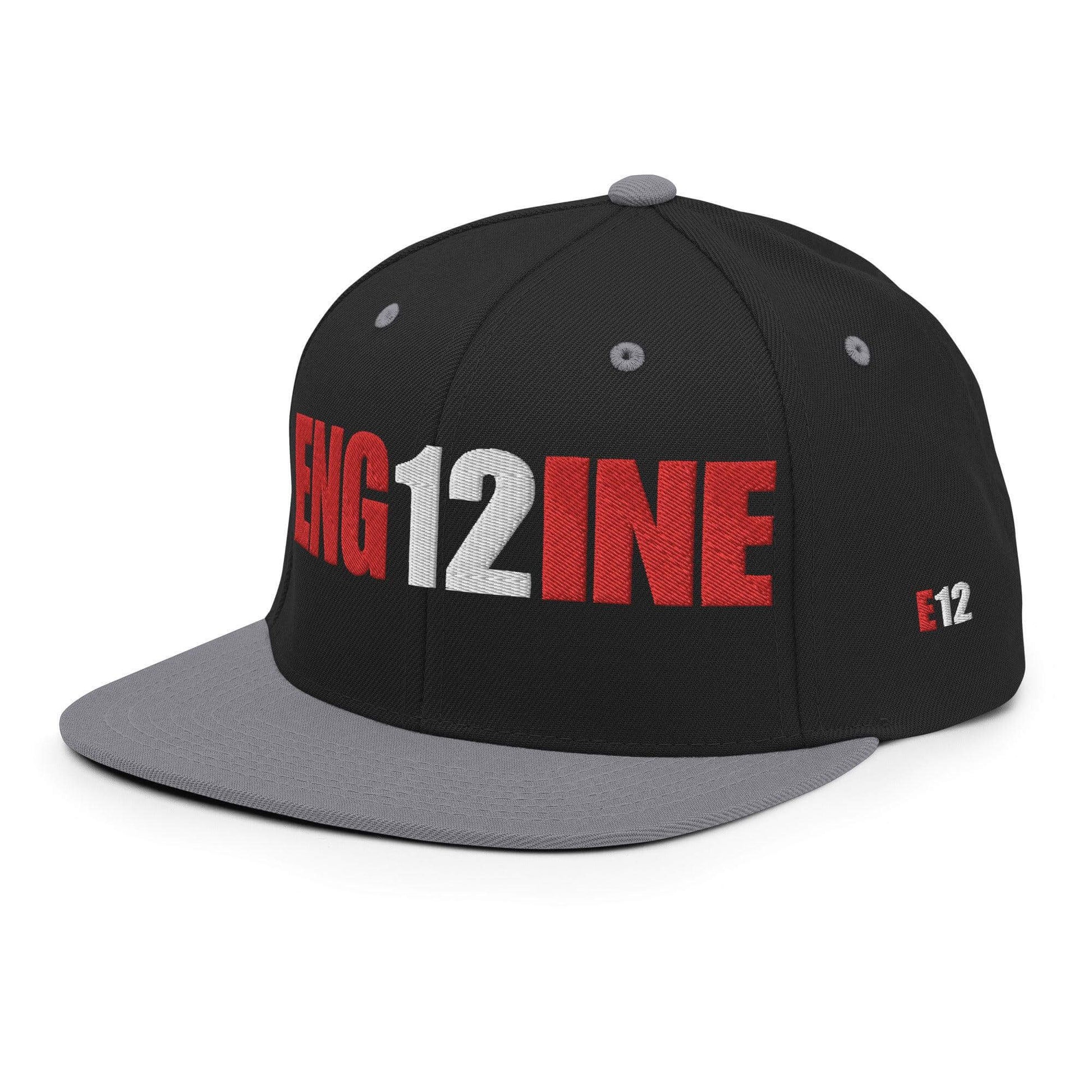 Custom firefighter snapback hat with red and white lettering, perfect for firehouse gear and firefighter gifts.