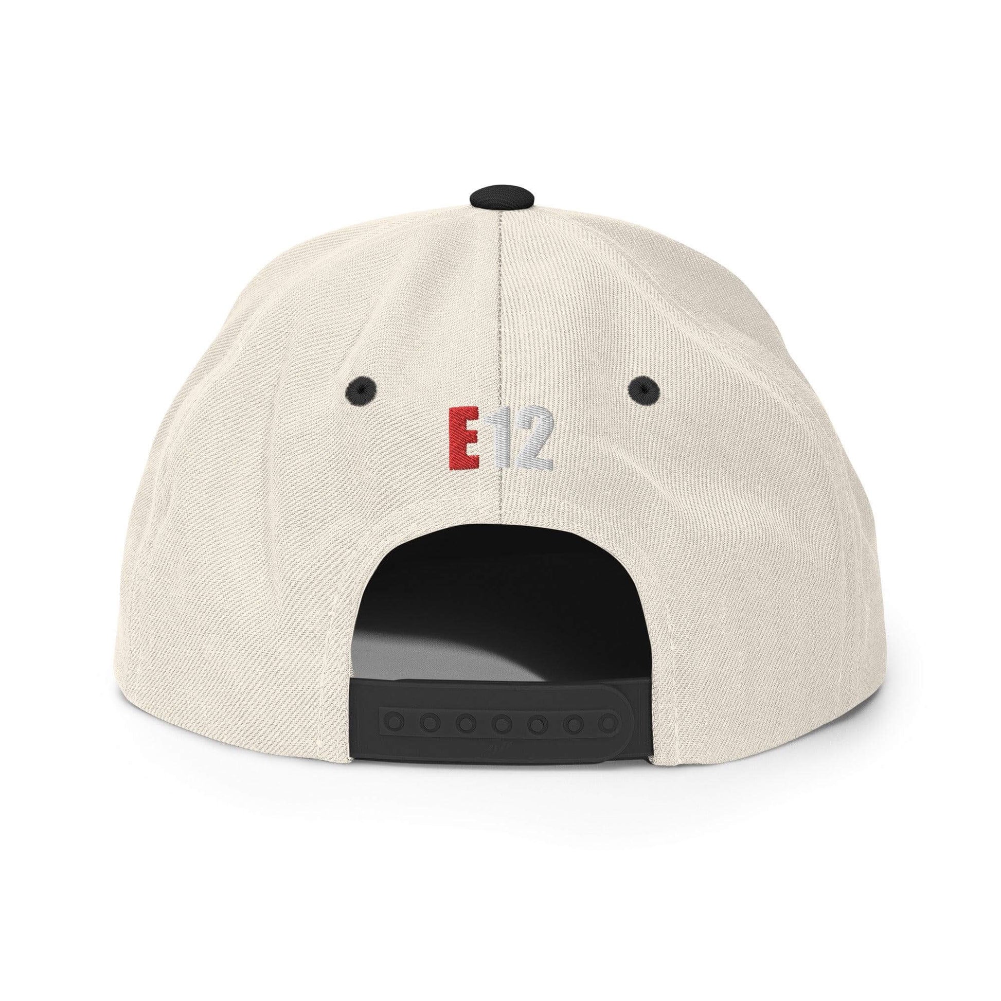 Back view of E12 firefighter snapback hat showcasing durability and style for firefighter apparel.