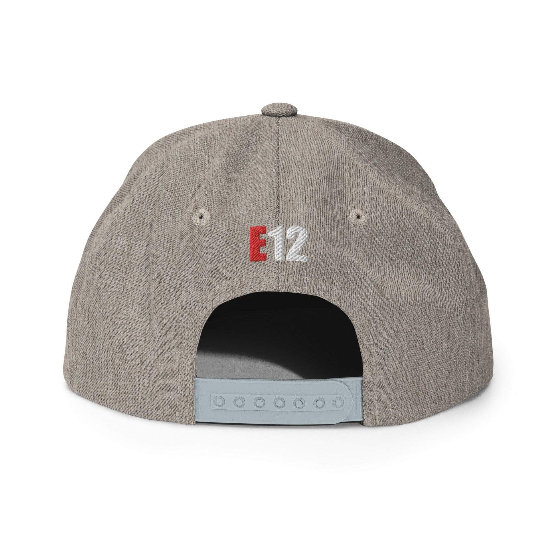 Back view of Custom Firehouse Firefighter Engine Company Snapback Hat featuring E12 design and adjustable strap.
