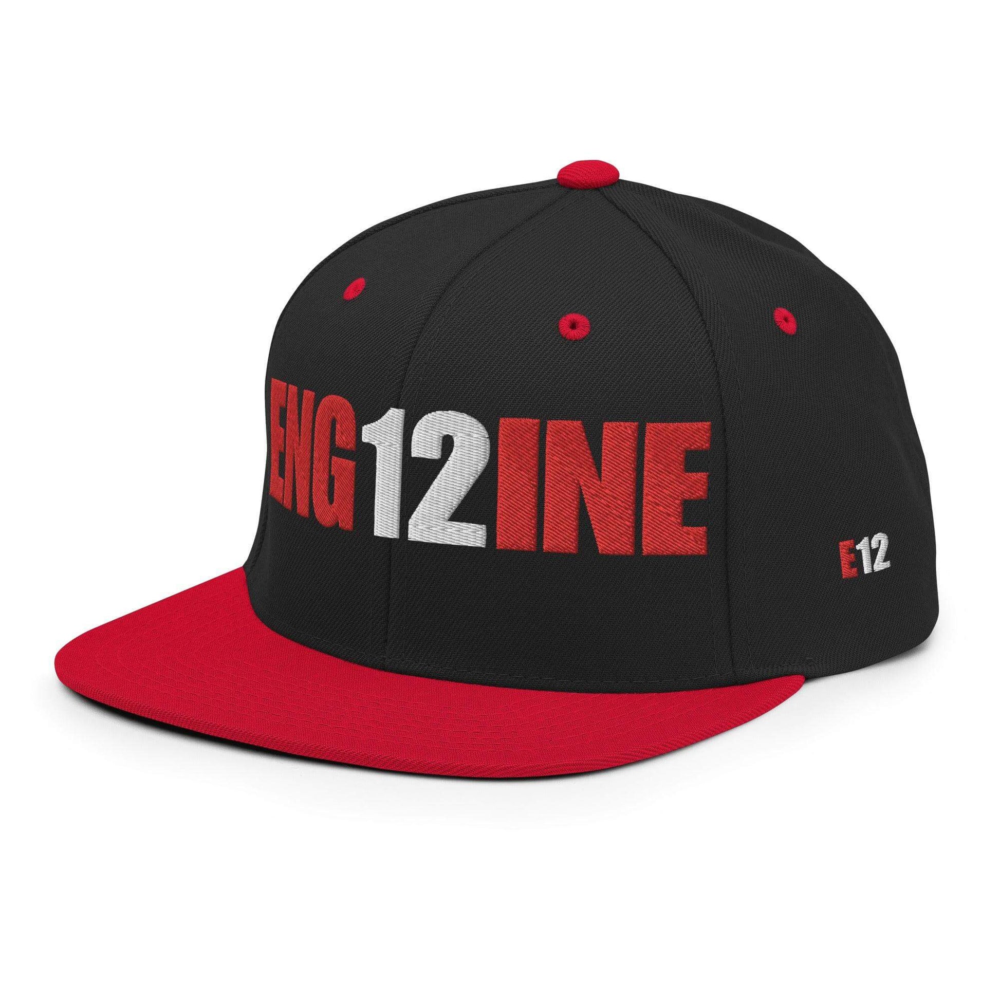 Custom firefighter snapback hat with black and red design, perfect for firehouse gifts and firefighter apparel.