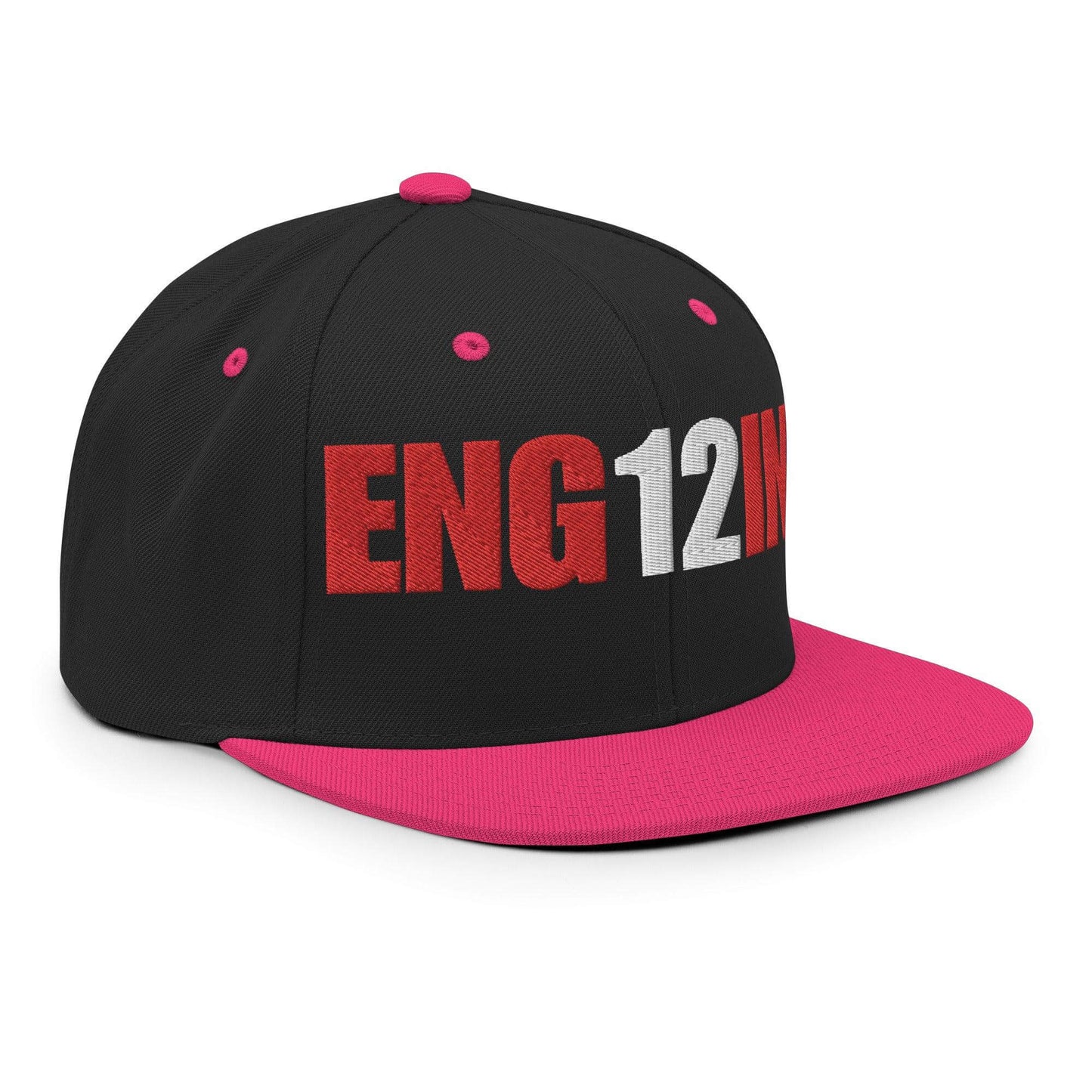 Custom firefighter snapback hat in black and pink, featuring "ENG 12" design for firehouse pride and style.