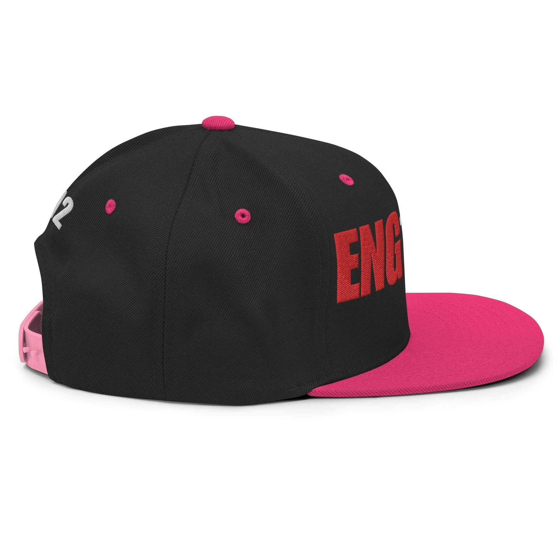 Custom firefighter snapback hat featuring bold "ENG" text and a pink visor, perfect for firefighter gear and gifts.