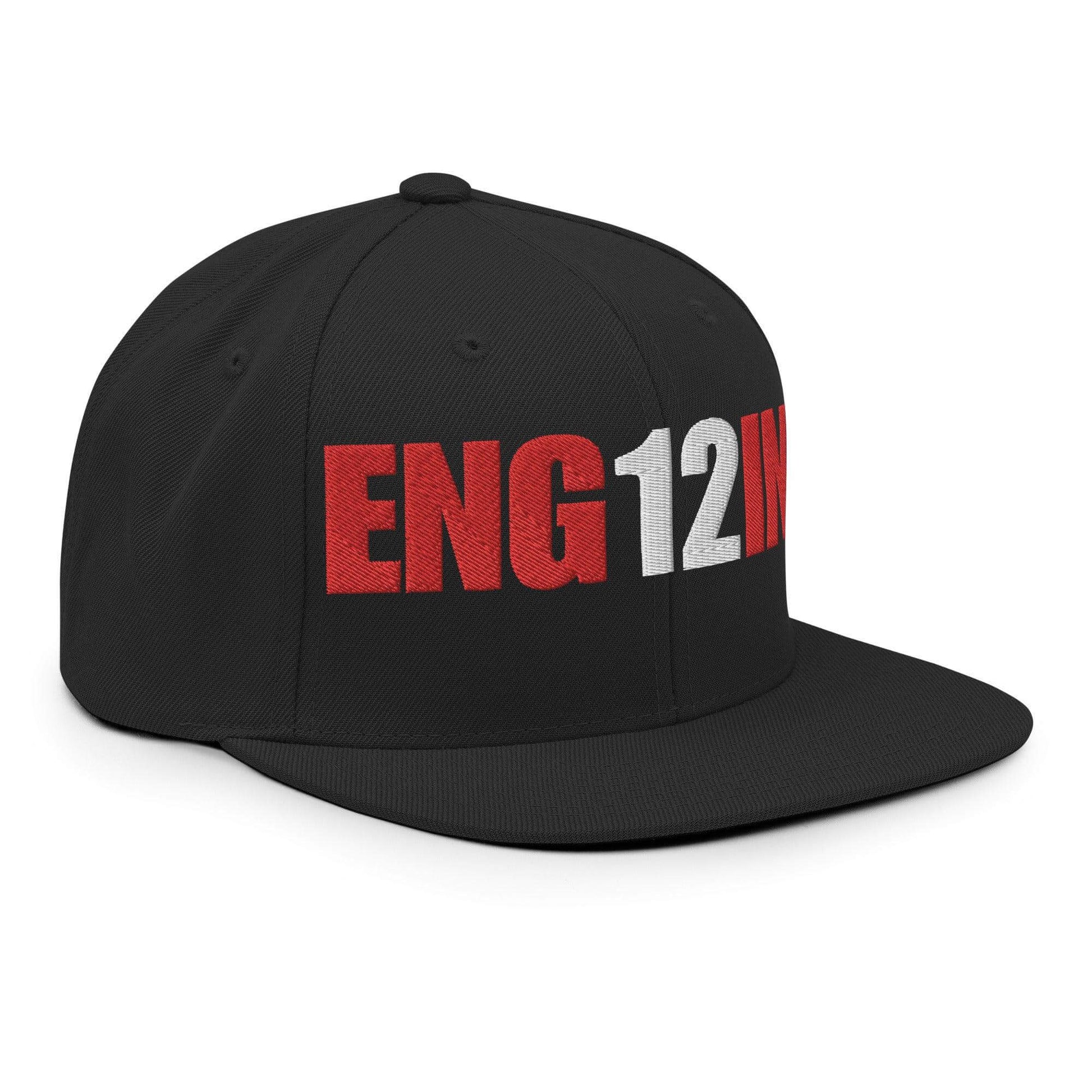 Custom firefighter snapback hat with "ENG 12" in bold red and white lettering, perfect for firehouse pride and durable wear.