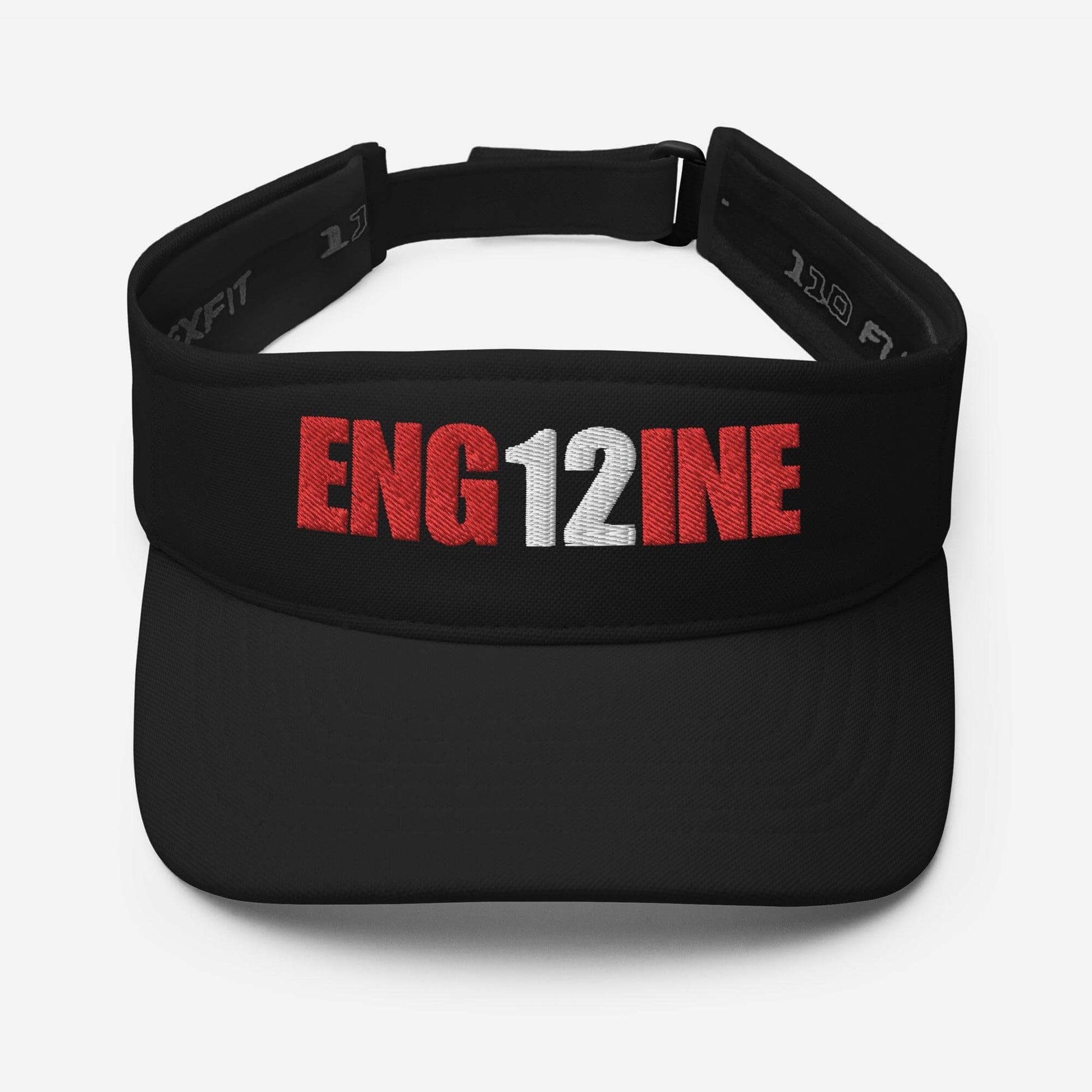 Black visor with "ENG12INE" embroidered in red and white, perfect for firefighter apparel and gifts.