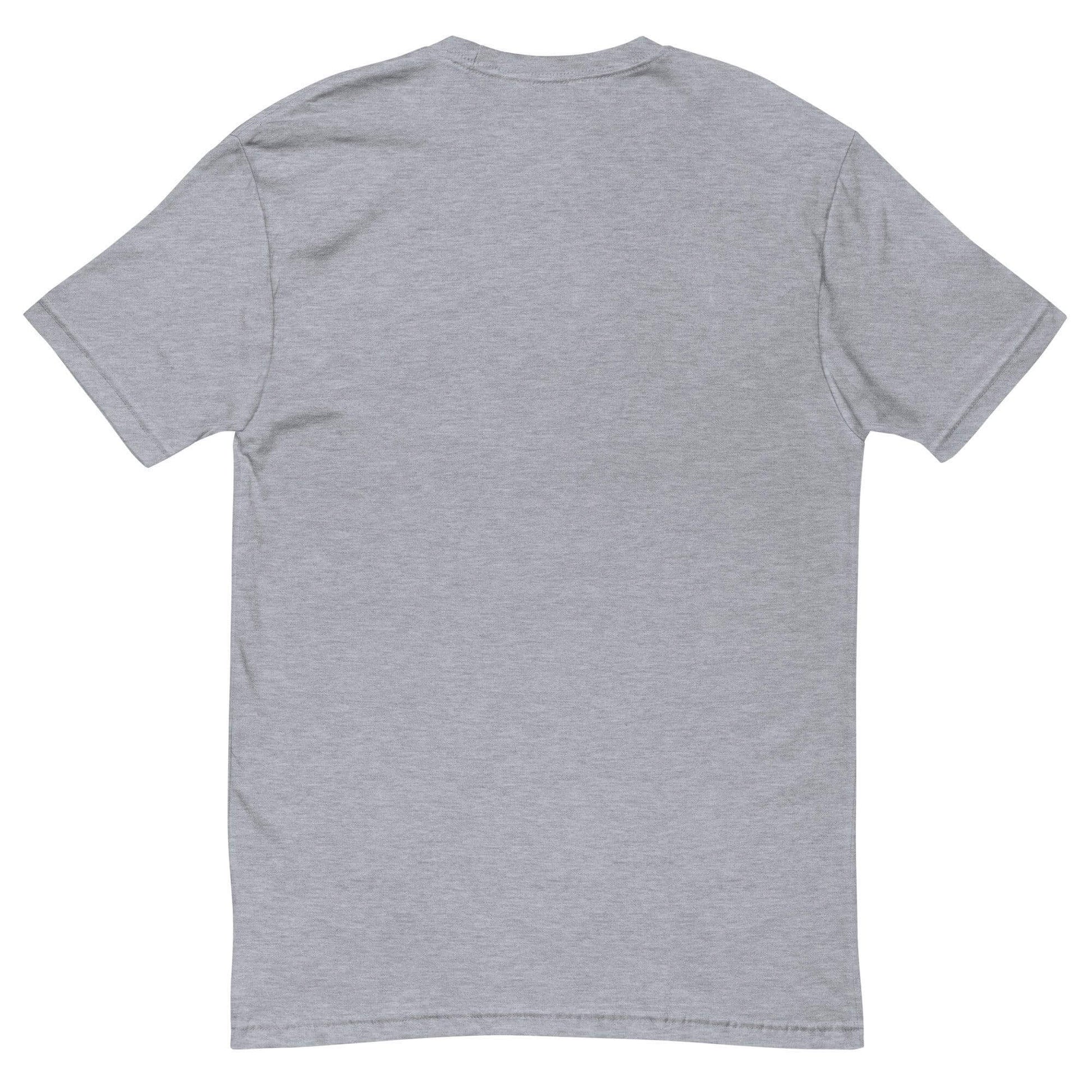 Back view of a lightweight heather grey short sleeve t-shirt, perfect for firefighter apparel and gifts.