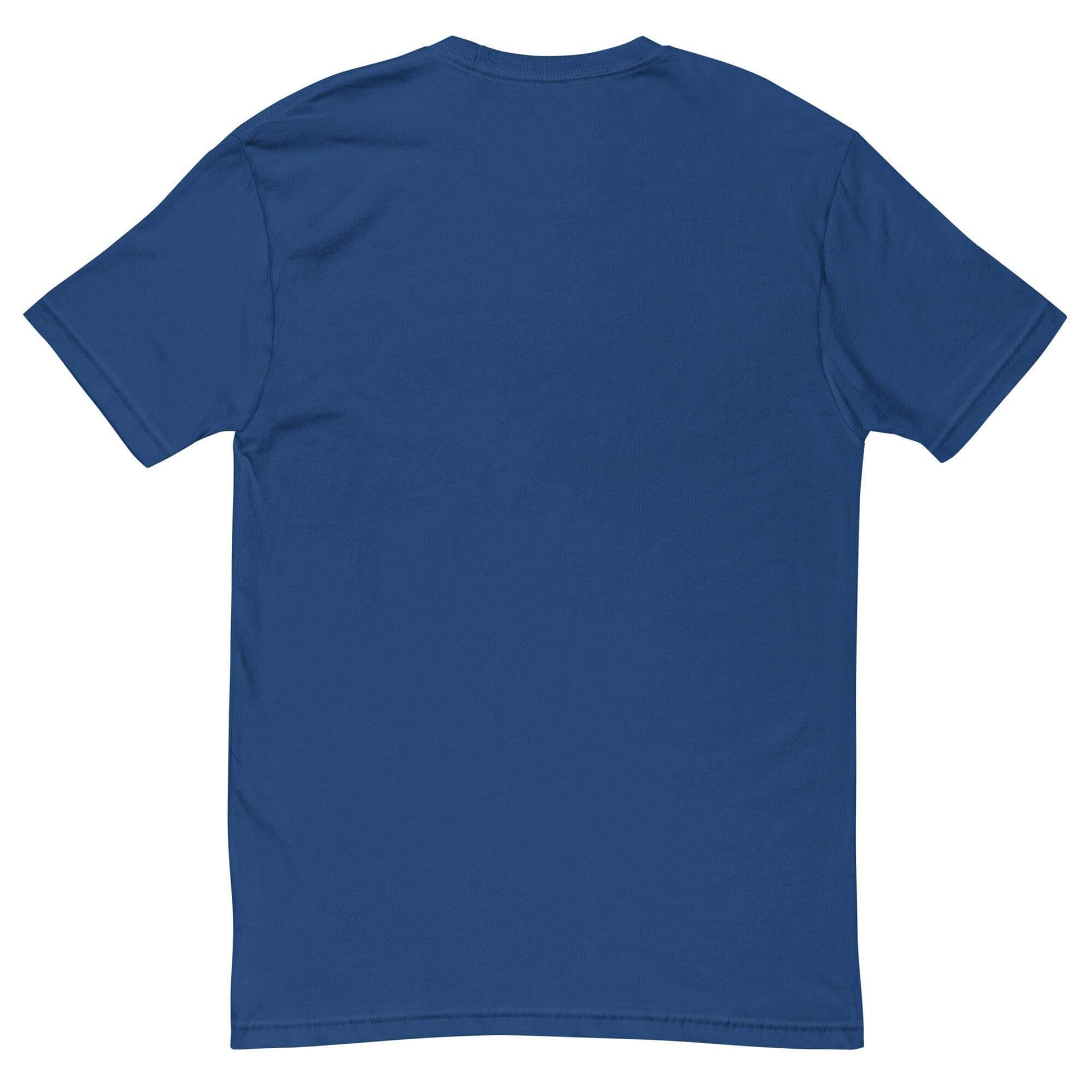 Back view of a short sleeve navy blue t-shirt, ideal for firefighter apparel and comfortable everyday wear.