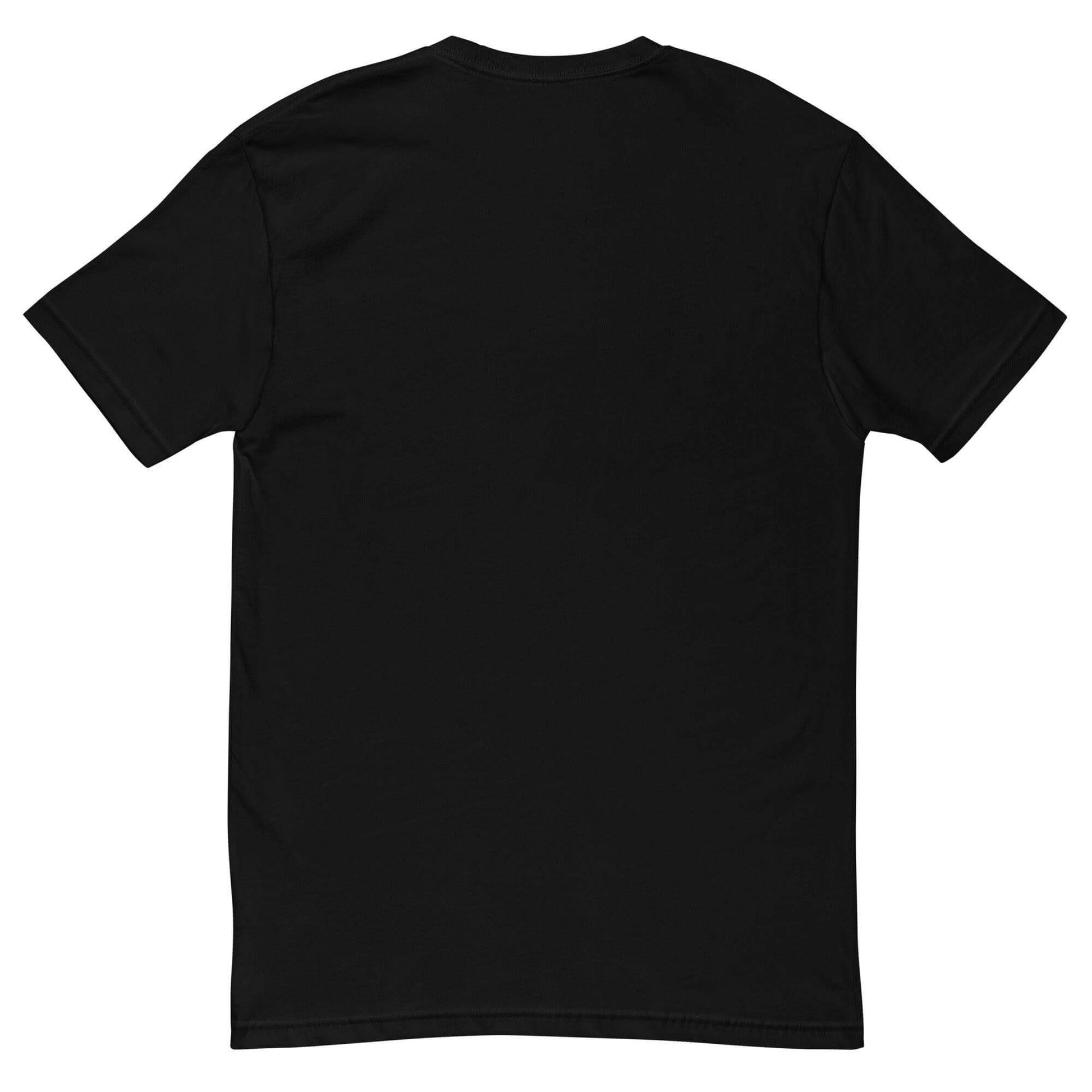 Back view of a black short sleeve t-shirt, perfect for firefighter apparel and gifts.