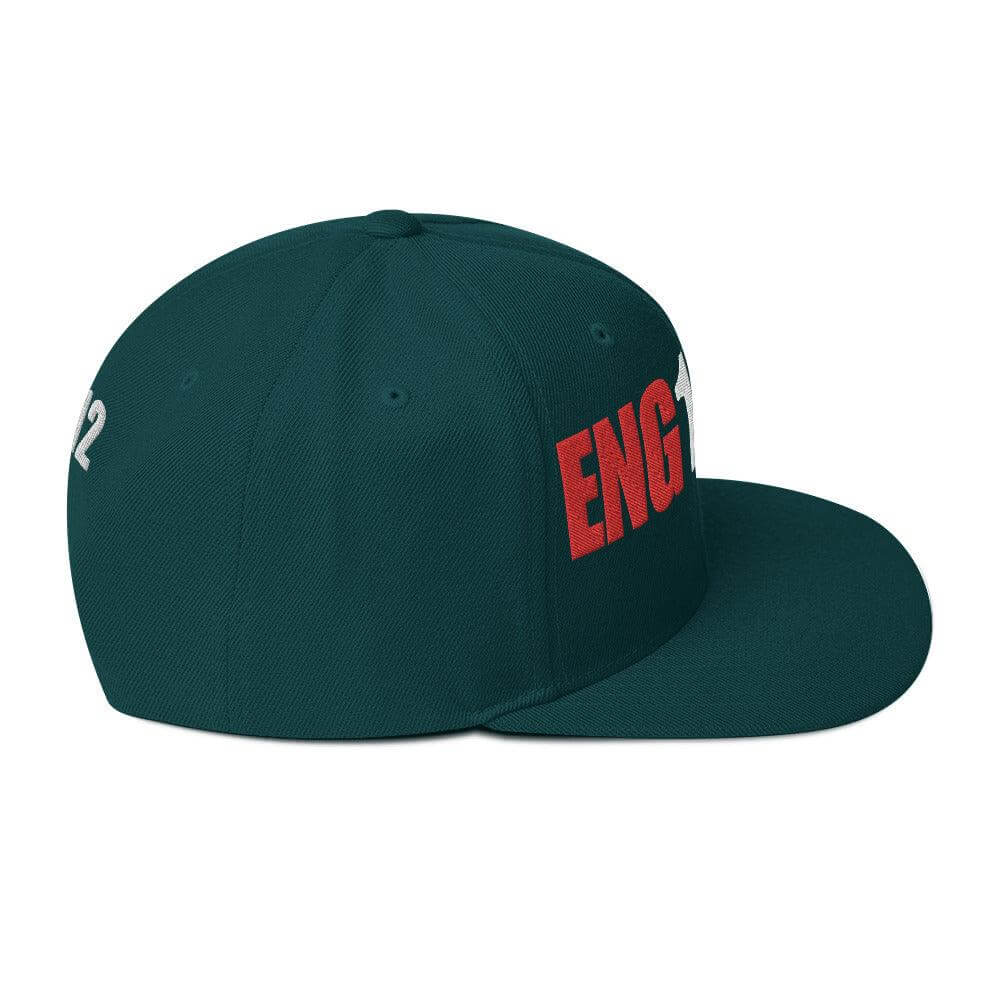Side view of a green snapback hat with "ENG" lettering, ideal for firefighter gifts and apparel.