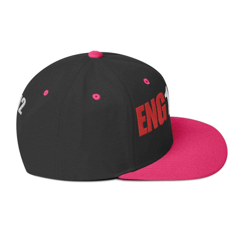 Black snapback hat with pink brim and embroidered lettering, ideal firefighter apparel and gifts for firehouse enthusiasts.