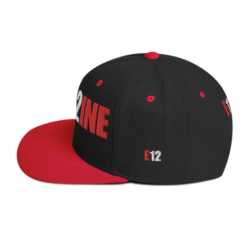 Snapback hat with red flat brim and bold lettering, perfect for firefighter gifts and apparel, structured fit.