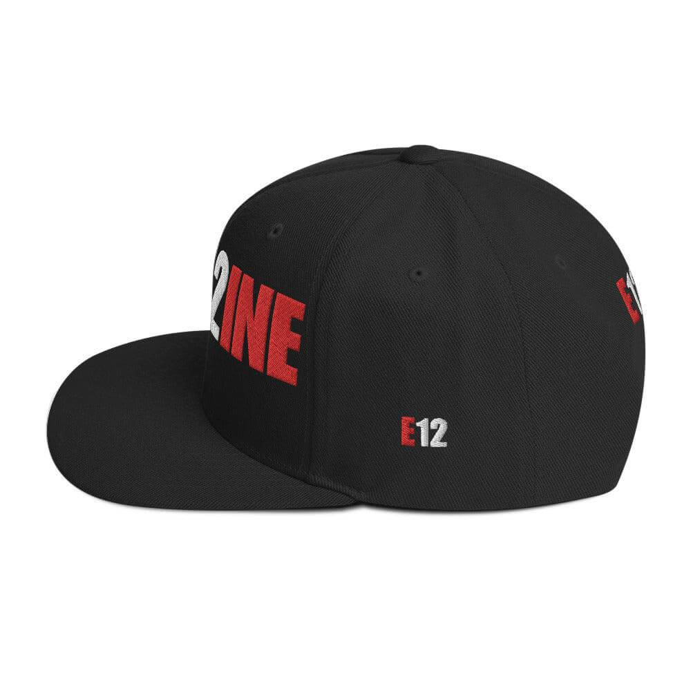 Black snapback hat featuring bold E12LINE lettering, ideal for firefighter apparel and gifts.