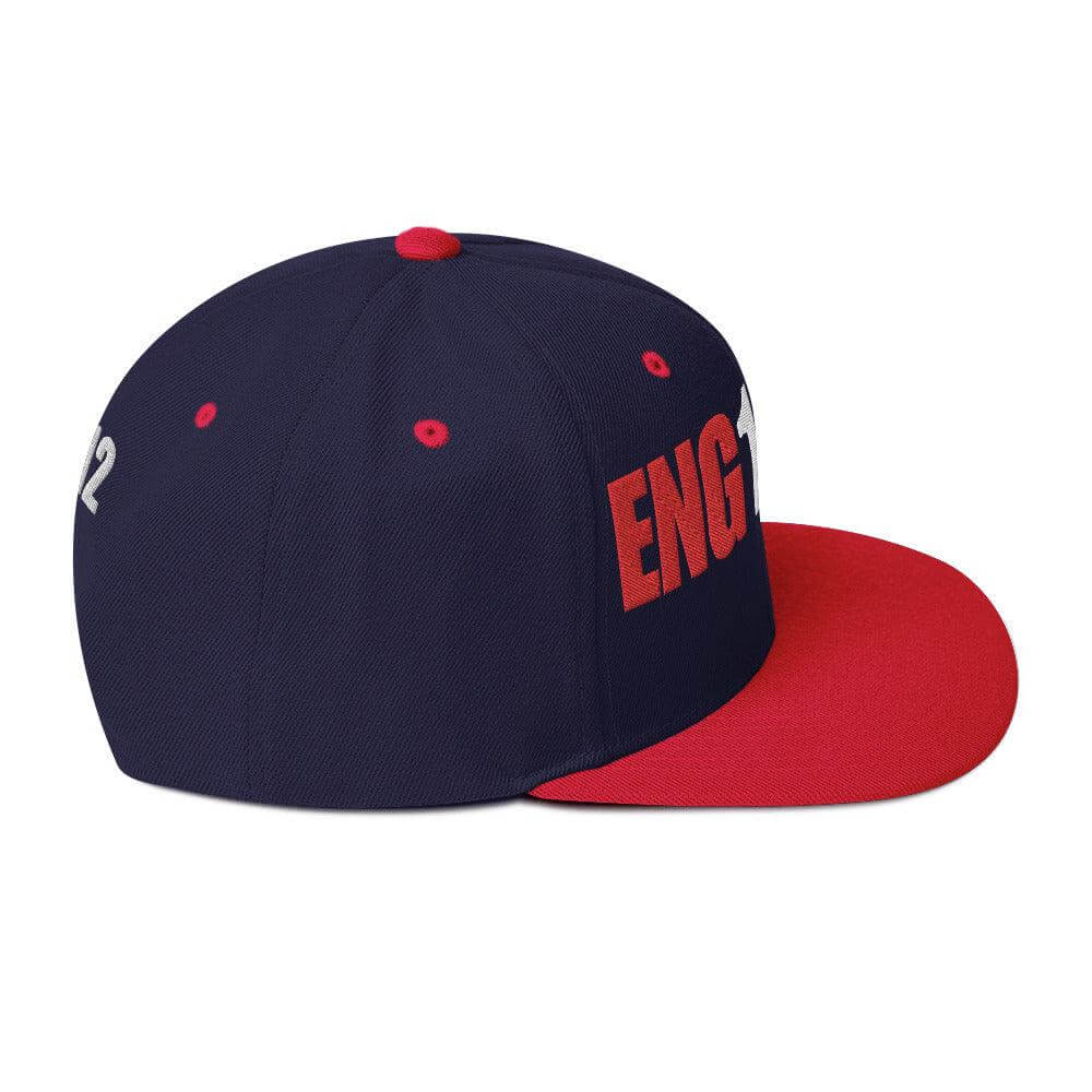 Snapback hat in navy and red with "ENG12" lettering, ideal firefighter apparel and gifts.