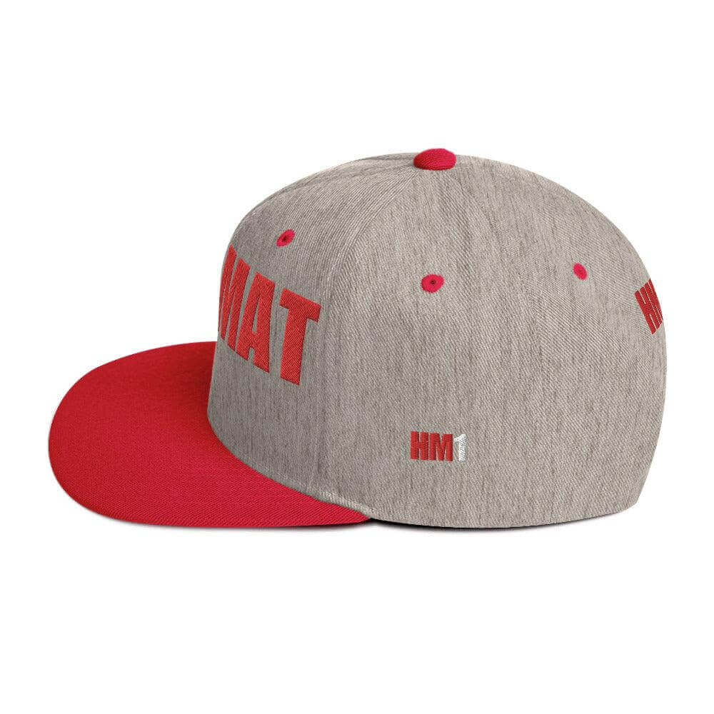 Structured snapback hat with red brim and gray body, ideal for firefighter gifts and apparel.