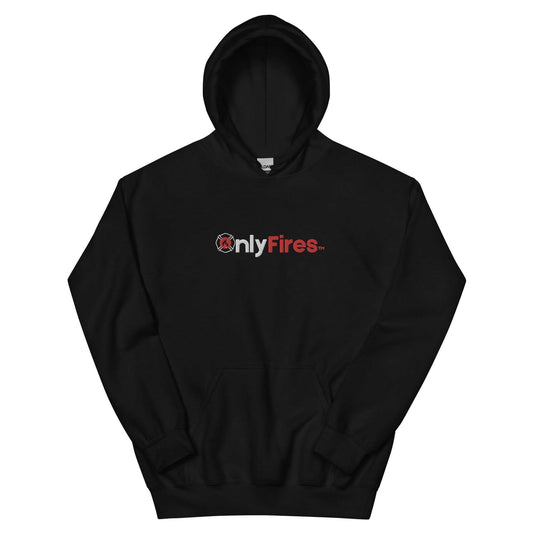 Firehouse OnlyFires™️ unisex black pullover hoodie for firefighters and supporters, showcasing comfort and style.