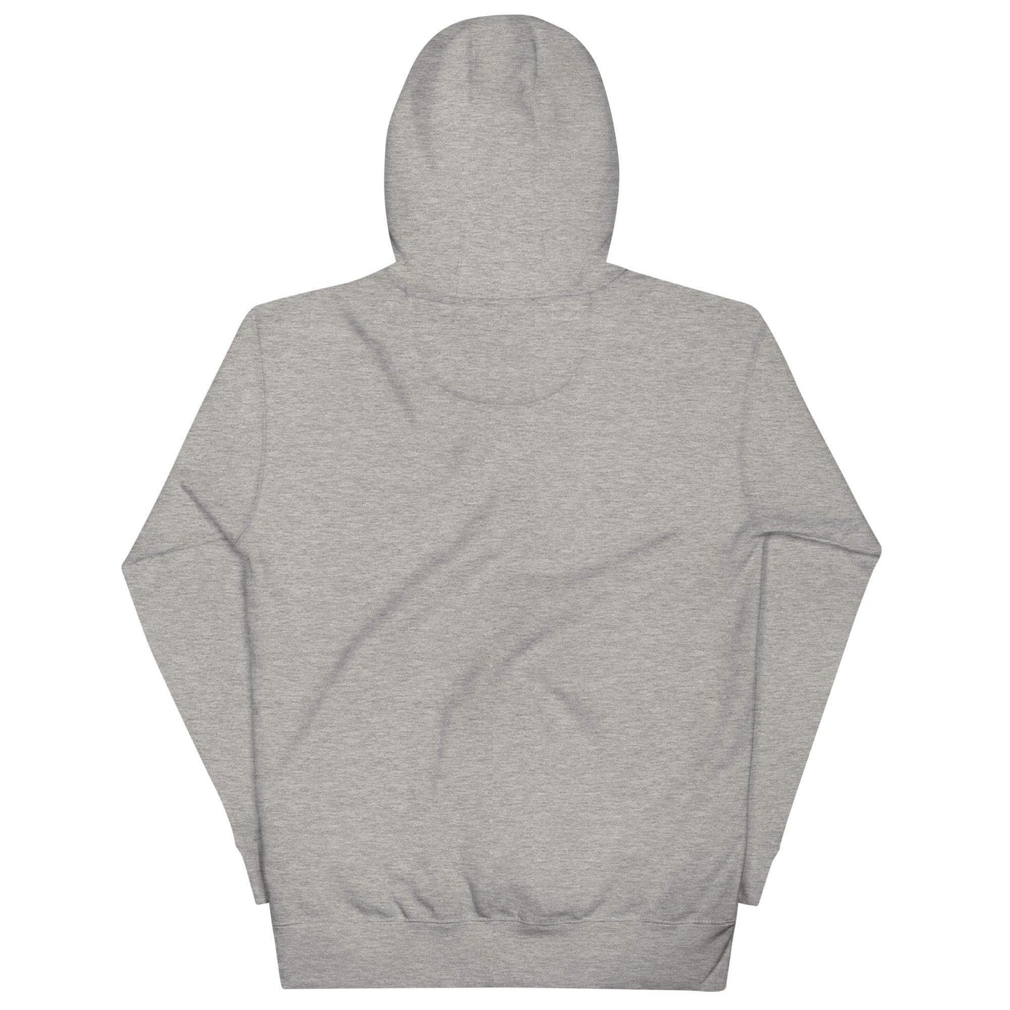 Back view of a unisex gray hoodie, ideal for firefighter gifts and apparel, featuring a warm hood and pouch pocket.