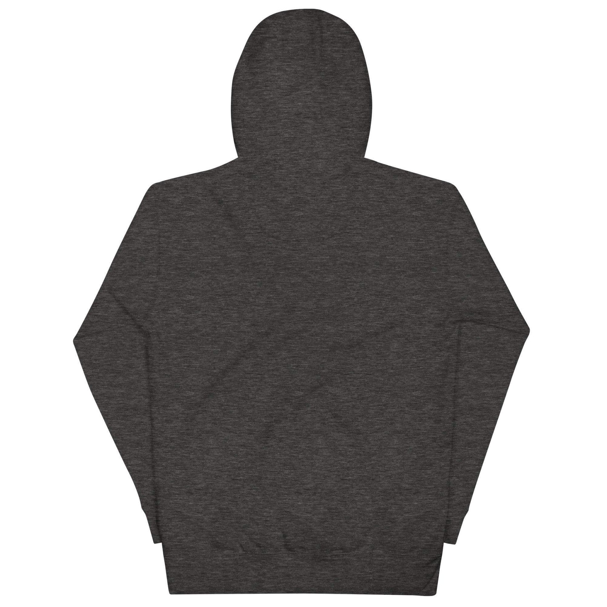 Back view of a unisex hoodie, perfect firefighter apparel with a cozy design and warm hood for chilly evenings.