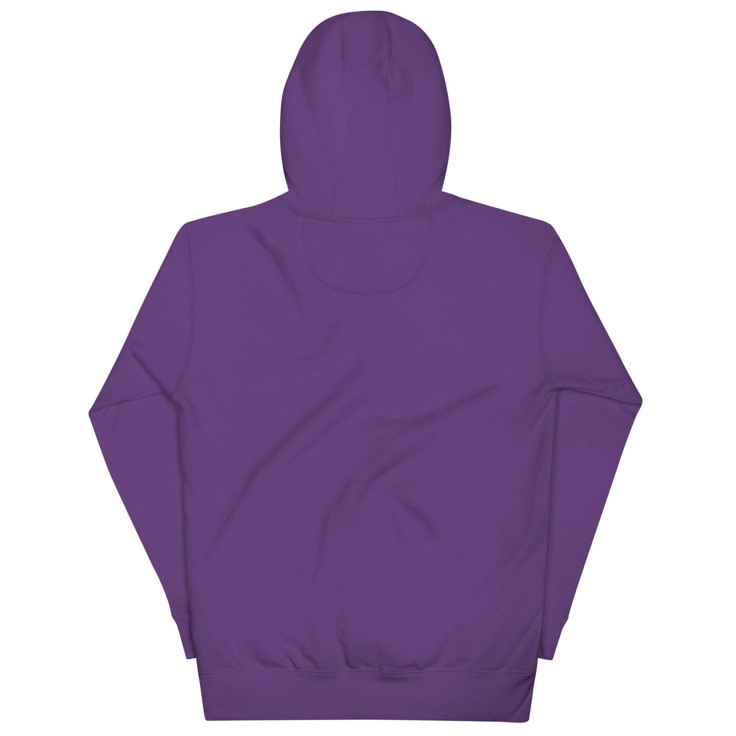 Back view of a unisex purple hoodie featuring a warm hood and classic streetwear design. Ideal for firefighter apparel.