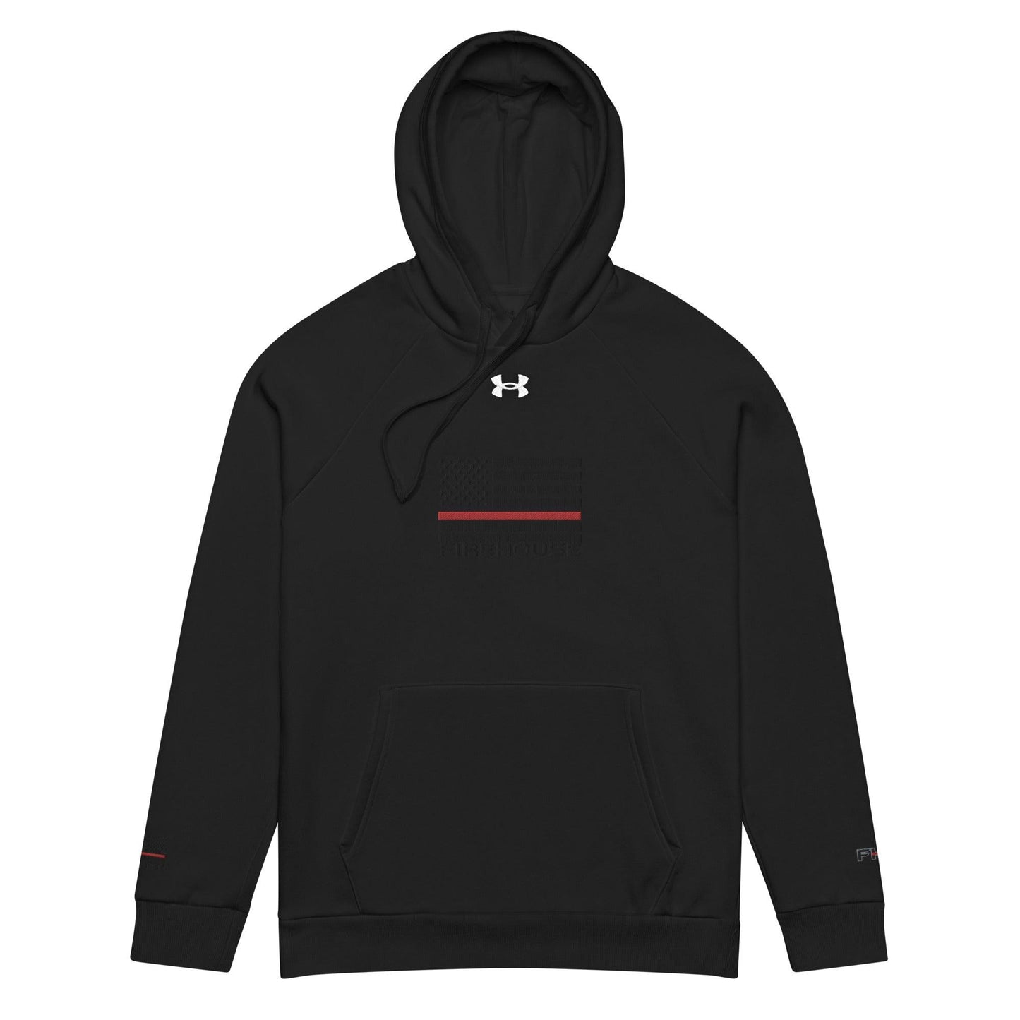 Black Under Armour hoodie for firefighters, perfect for comfortable and stylish firefighter apparel.