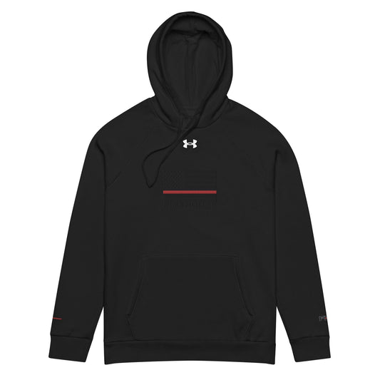 Black Under Armour hoodie for firefighters, perfect for comfortable and stylish firefighter apparel.