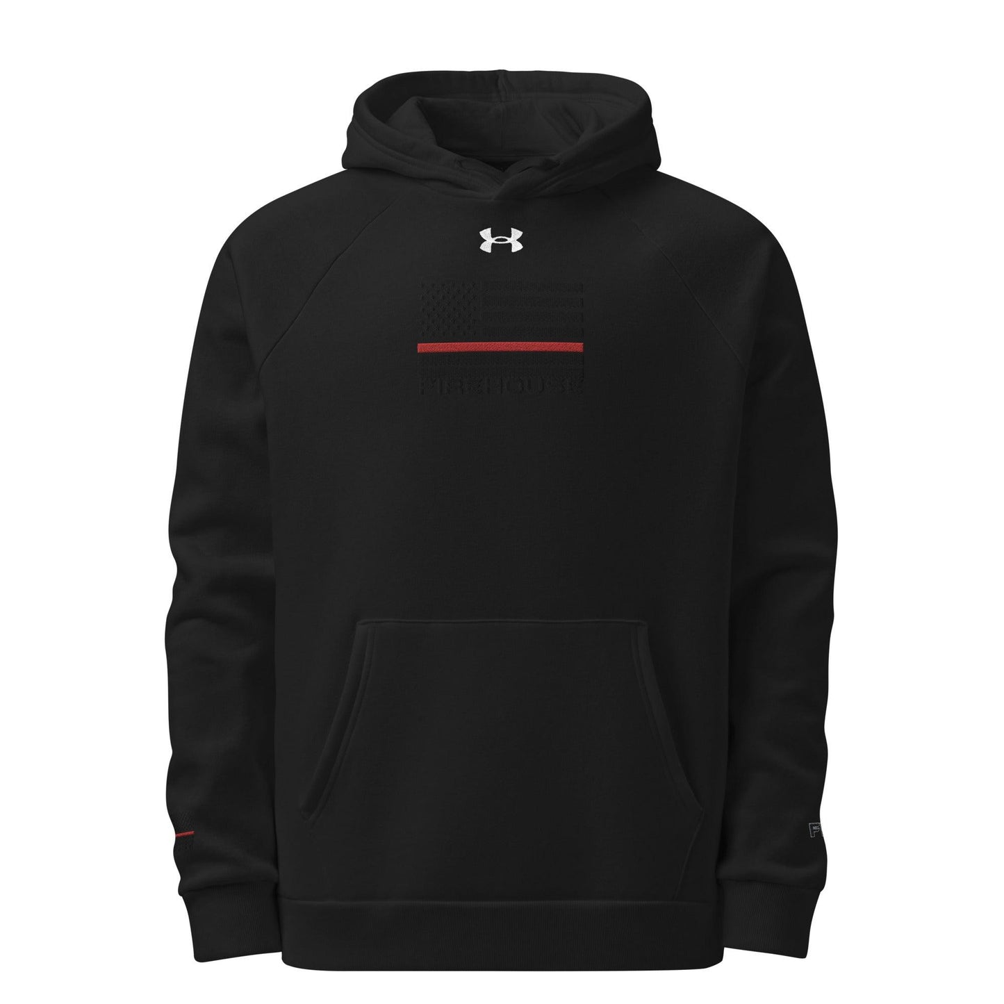 Firehouse branded Under Armour hoodie for firefighters, offering style and warmth for off-duty and on-duty wear.