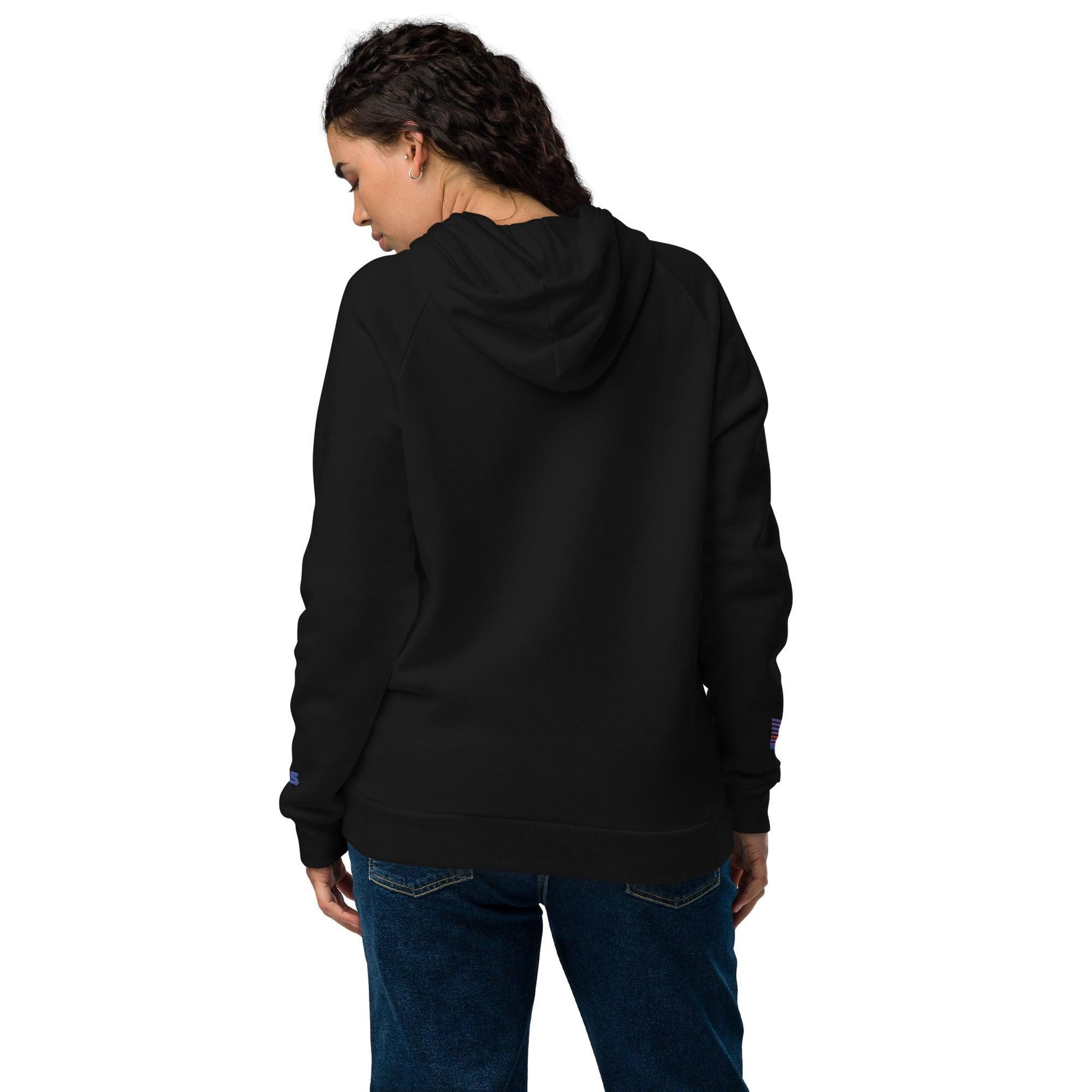 Woman wearing a black hoodie from the Firehouse collection, showcasing the back view with a comfortable fit.