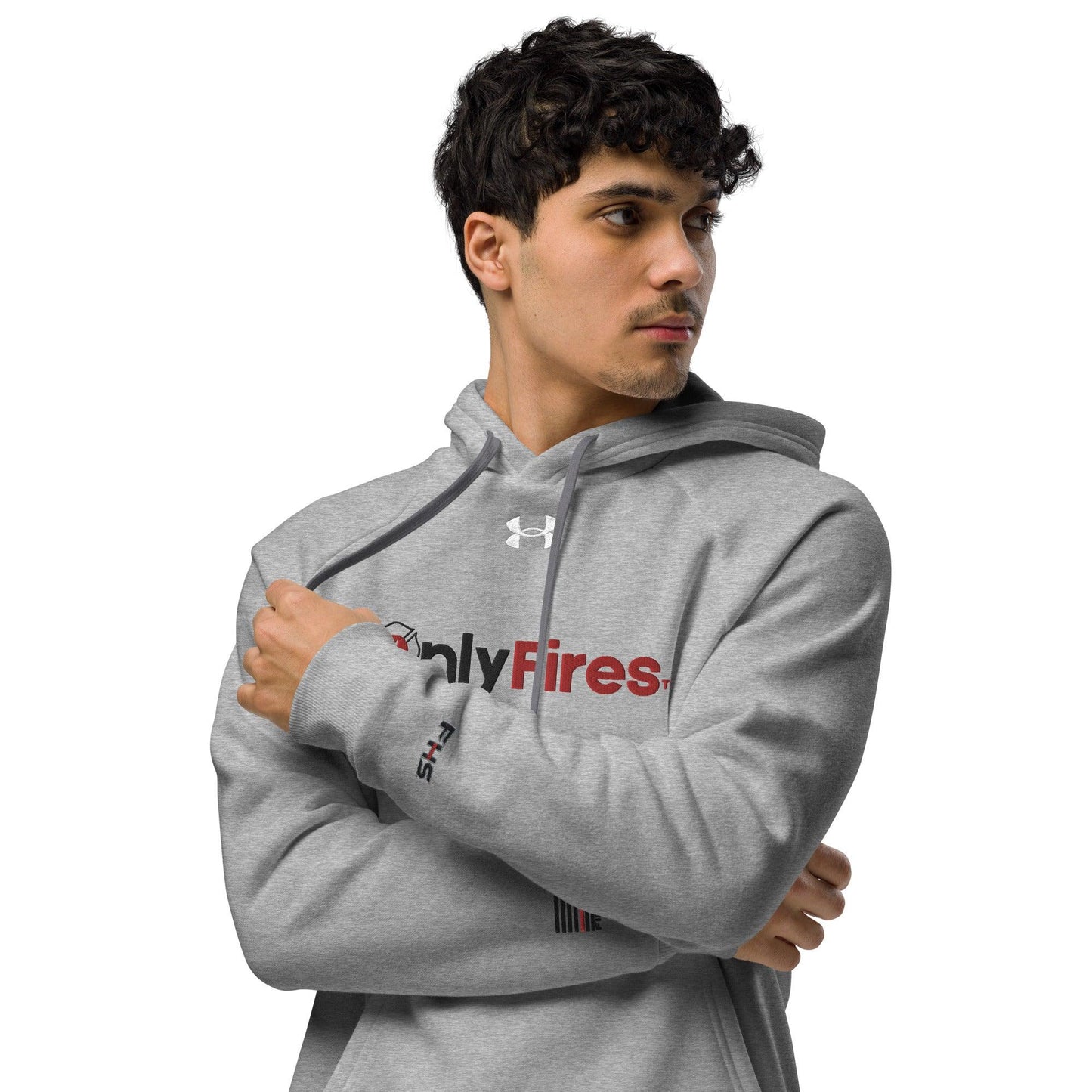 Firehouse OnlyFires™️ premium lightweight pullover hoodie worn by a model, showcasing firefighter apparel and style.