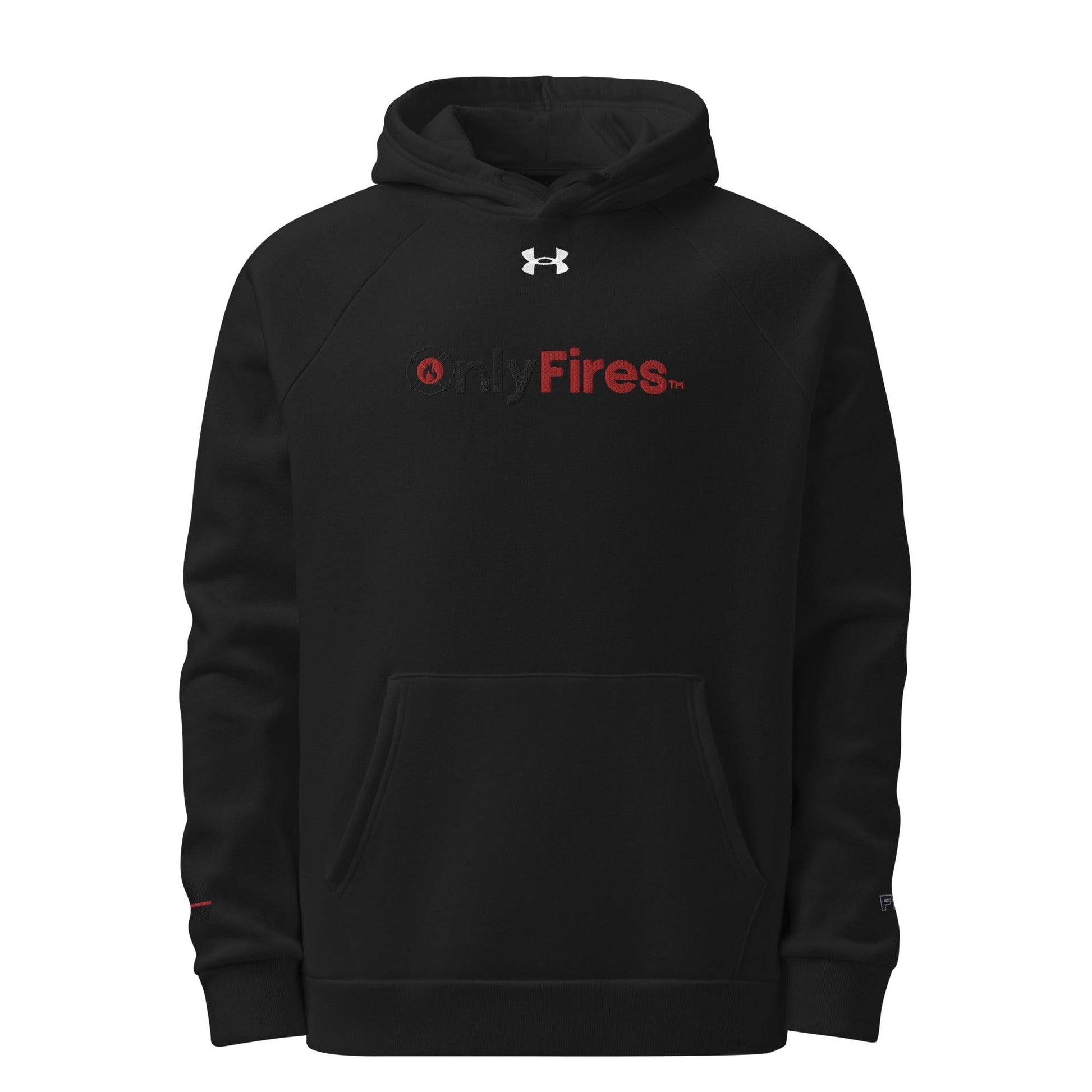 Firehouse OnlyFires™️ Premium Lightweight Pullover Hoodie for firefighters in black with logo, ideal fire dept clothing.