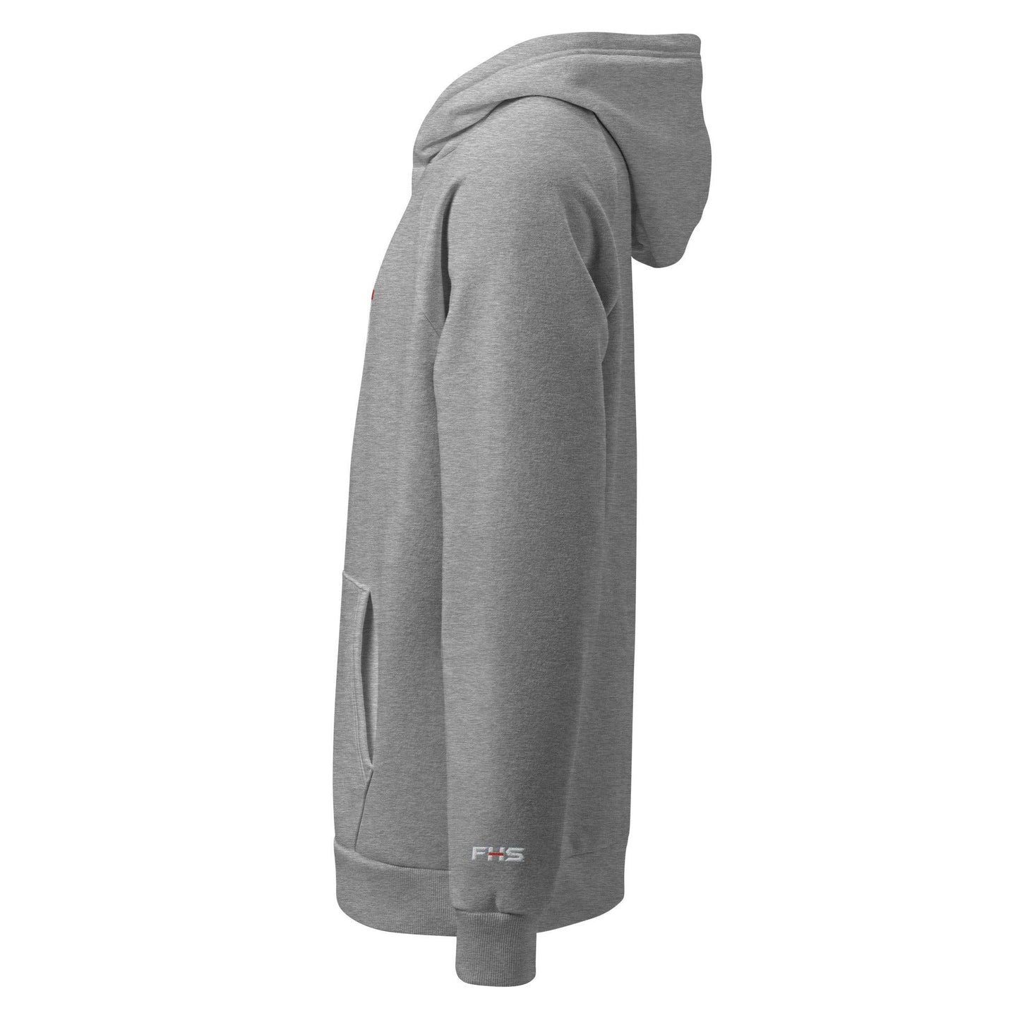 Side view of Under Armour® fireproof pullover hoodie in gray, ideal firefighter apparel for comfort and style.