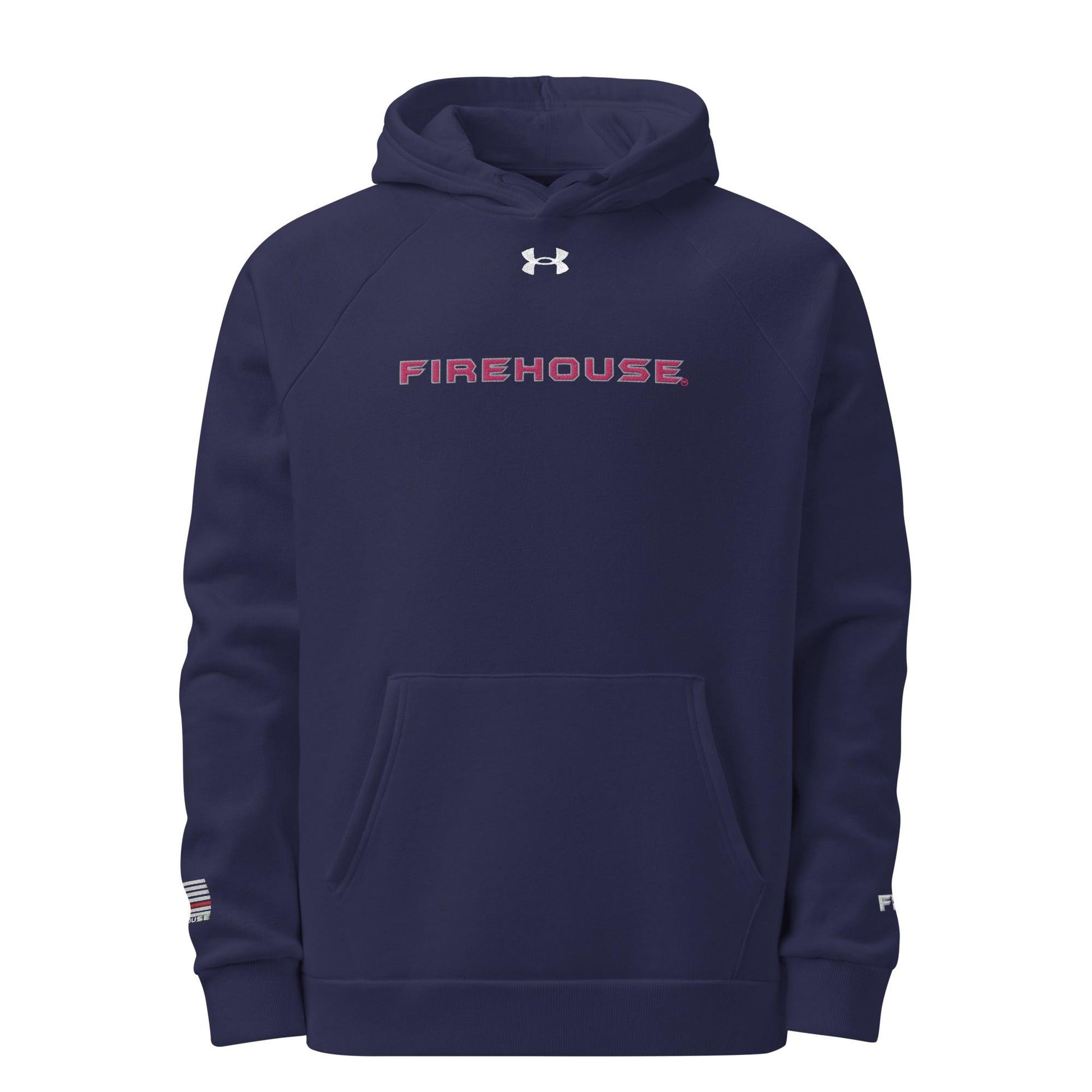 Firehouse Store Branded Pullover Hoodie in navy, perfect firefighter apparel for style and comfort. Ideal firefighter gift.