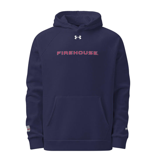 Firehouse Store Branded Pullover Hoodie in navy, perfect firefighter apparel for style and comfort. Ideal firefighter gift.