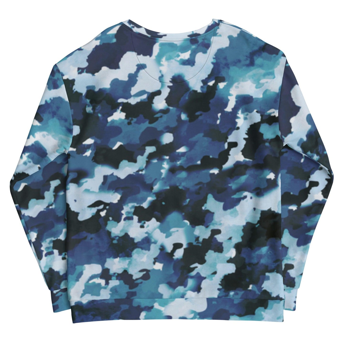 Unisex sweatshirt with blue camouflage pattern, perfect for firefighter gifts and firehouse apparel.