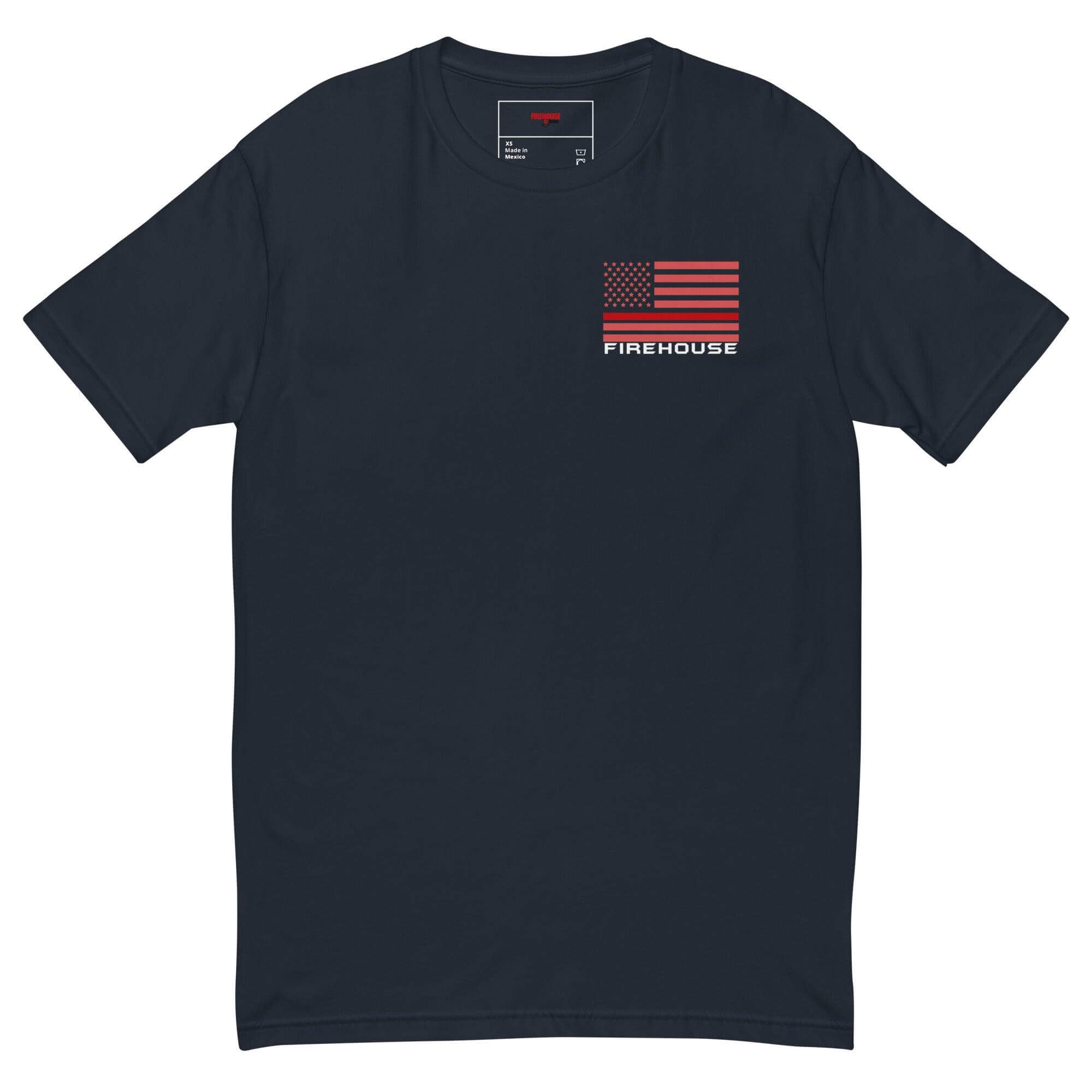 Short sleeve navy t-shirt with American flag and 