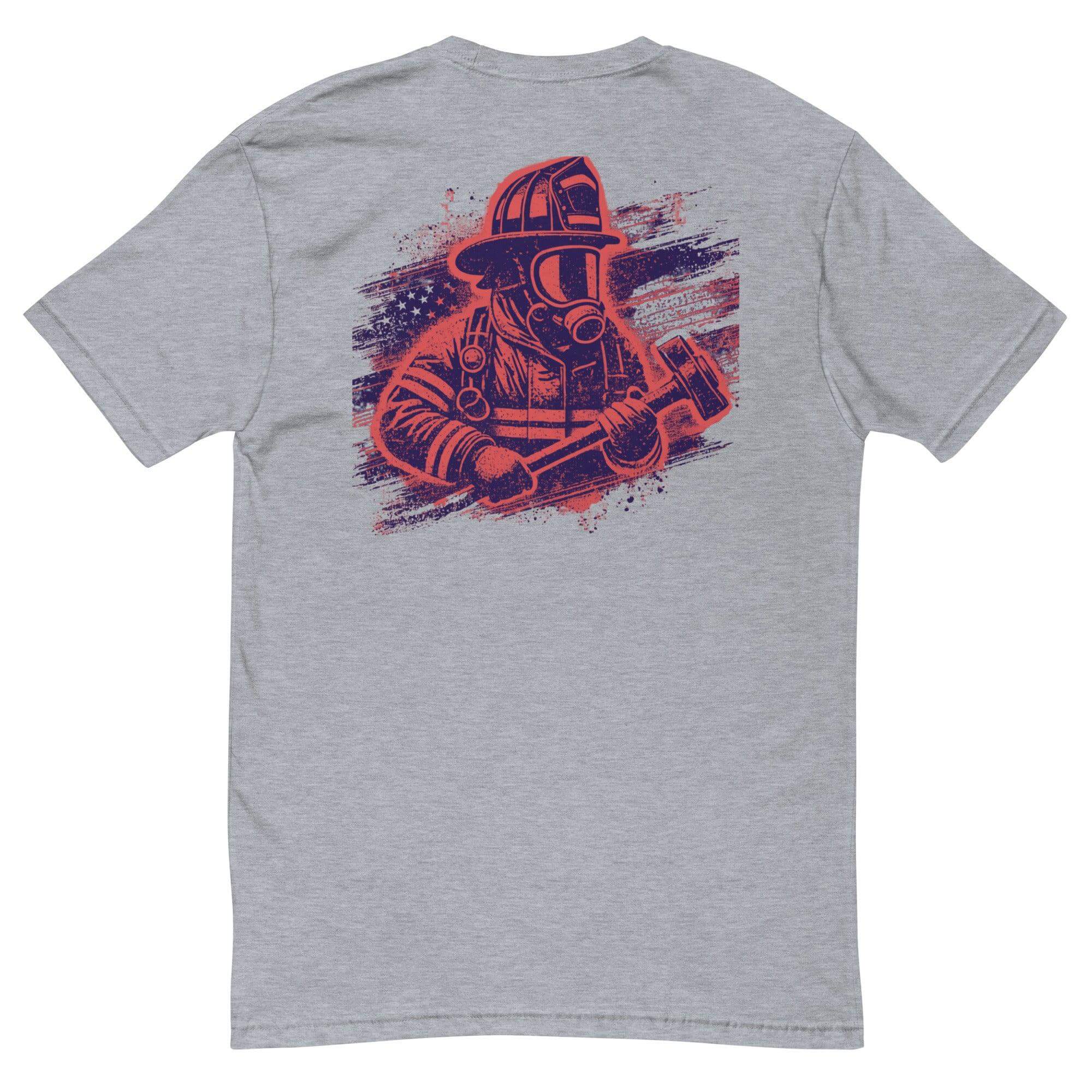 Short sleeve t-shirt featuring a firefighter graphic, ideal for firefighter gifts and apparel.