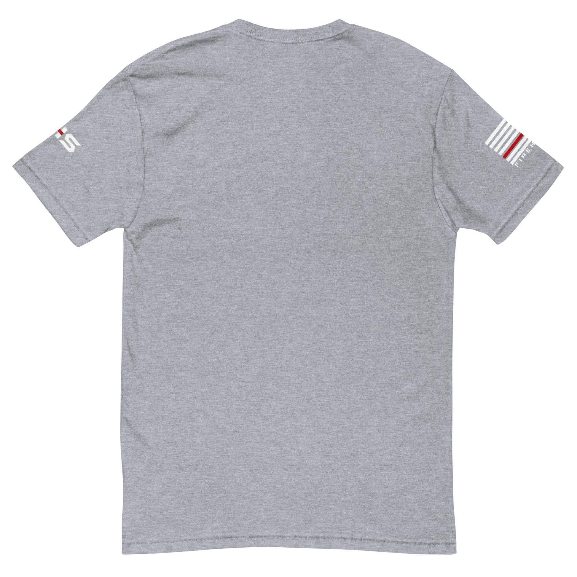 Back view of a lightweight Heather Grey short sleeve t-shirt, perfect for firefighter gear and apparel.