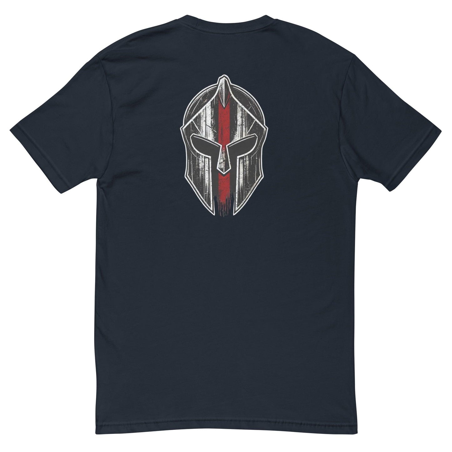 Black t-shirt featuring a vintage-style Spartan helmet graphic on the back, perfect for casual wear and themed outfits.