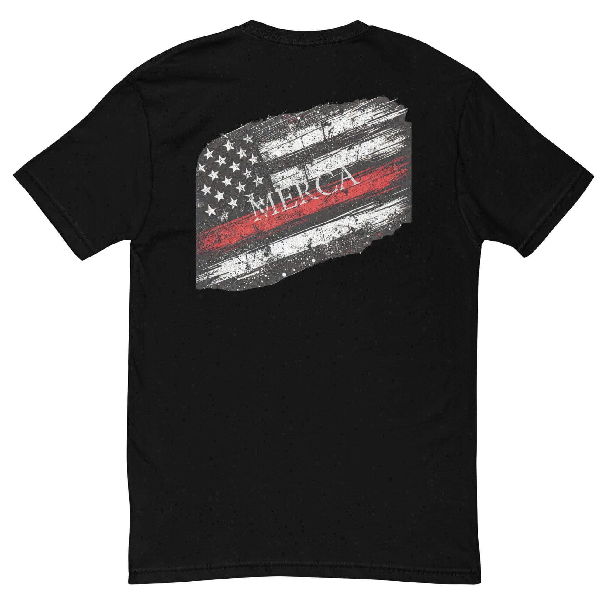 Black t-shirt featuring distressed American flag design and 