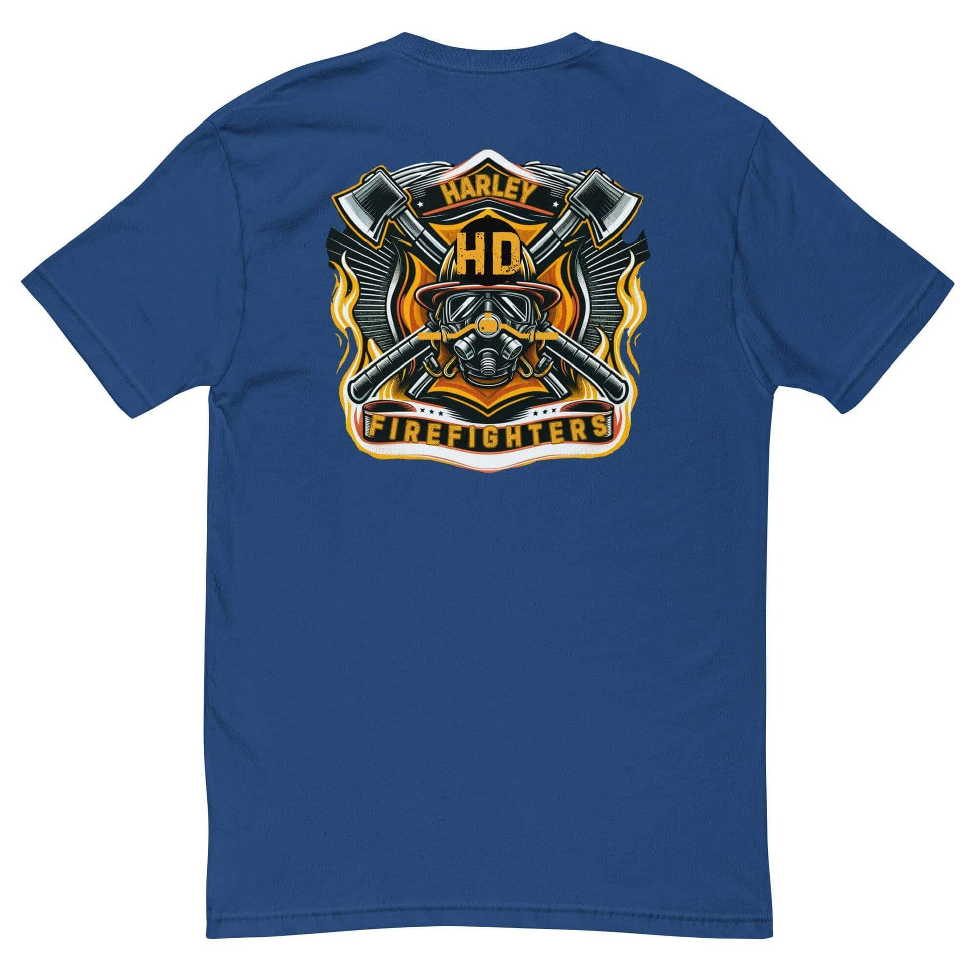 Harley Firefighters t-shirt with graphic design featuring axes and flames, perfect for firefighter apparel and gifts.