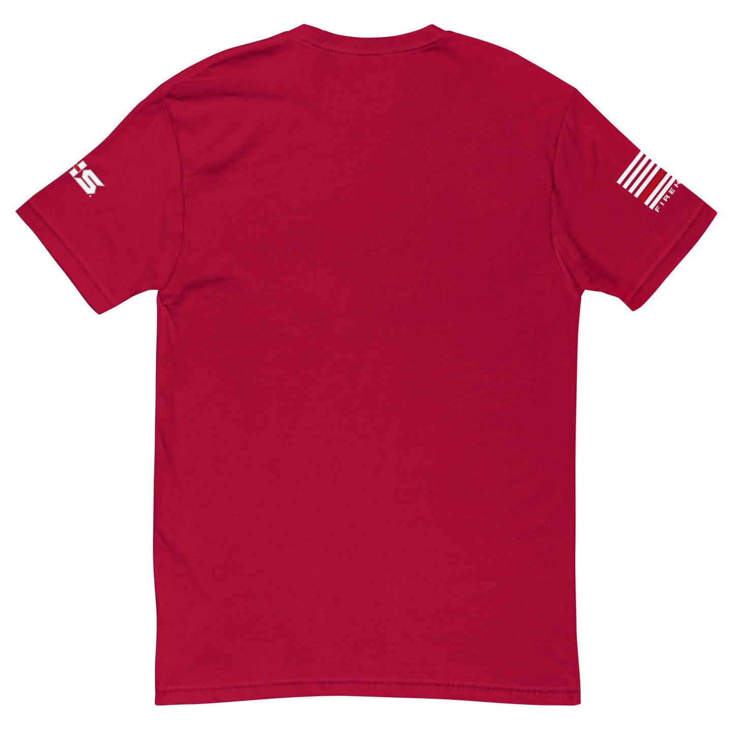 Back view of a comfortable red short sleeve t-shirt ideal for firefighter apparel and gifts.