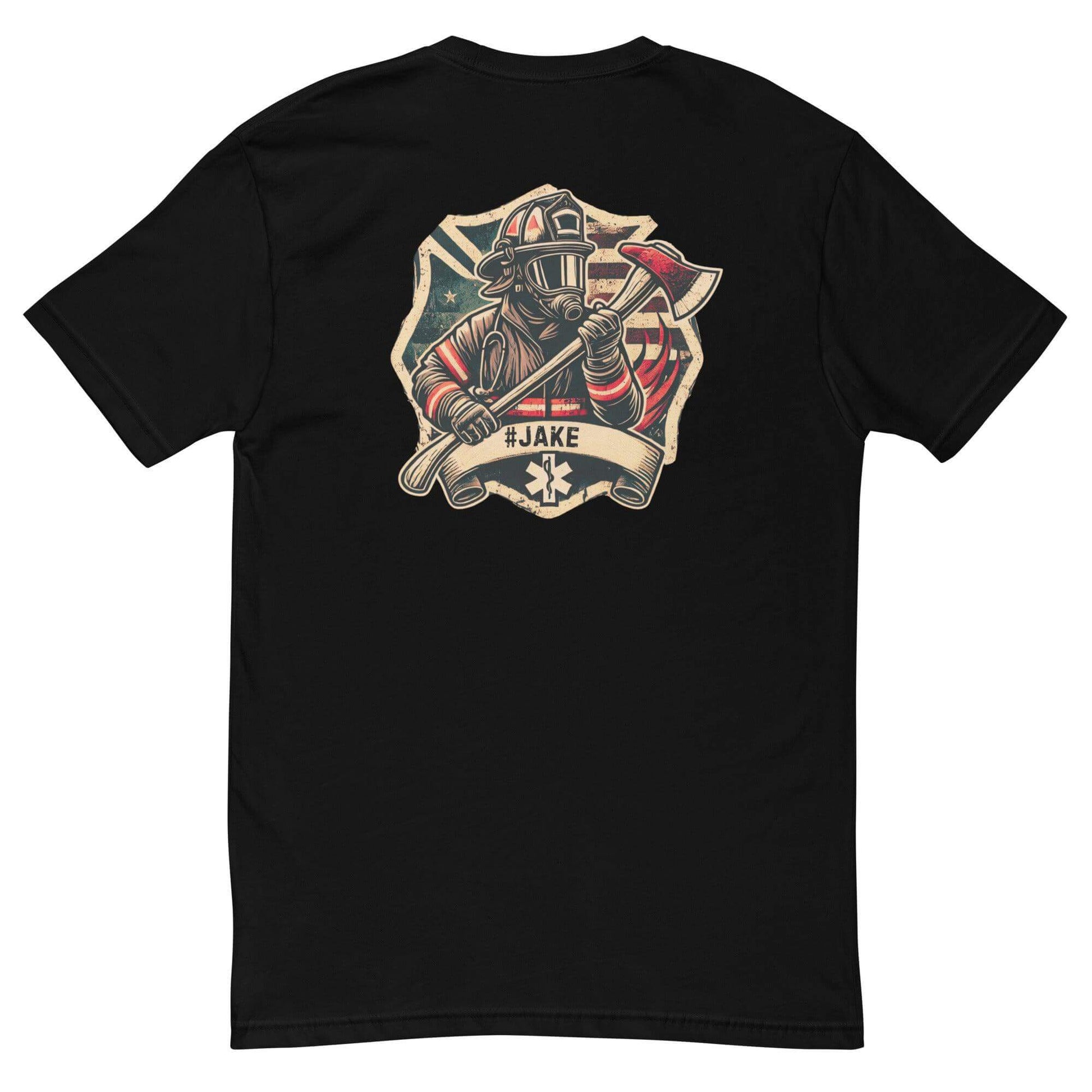 firefighter short sleeve t-shirt with graphic design featuring axe and helmet, ideal for firefighter gifts and apparel.